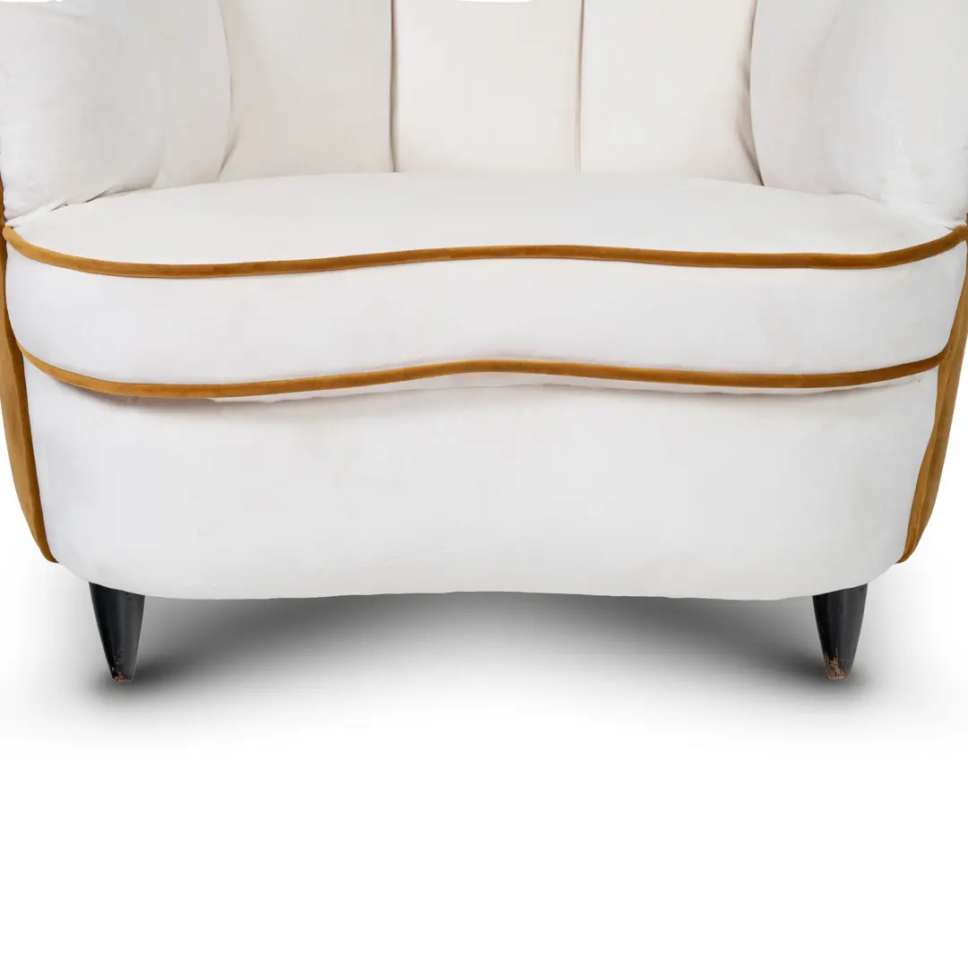 pair of Gio Ponti  velvet bicolor white and yellow armchairs, Casa & Giardino 1940 — photo 8