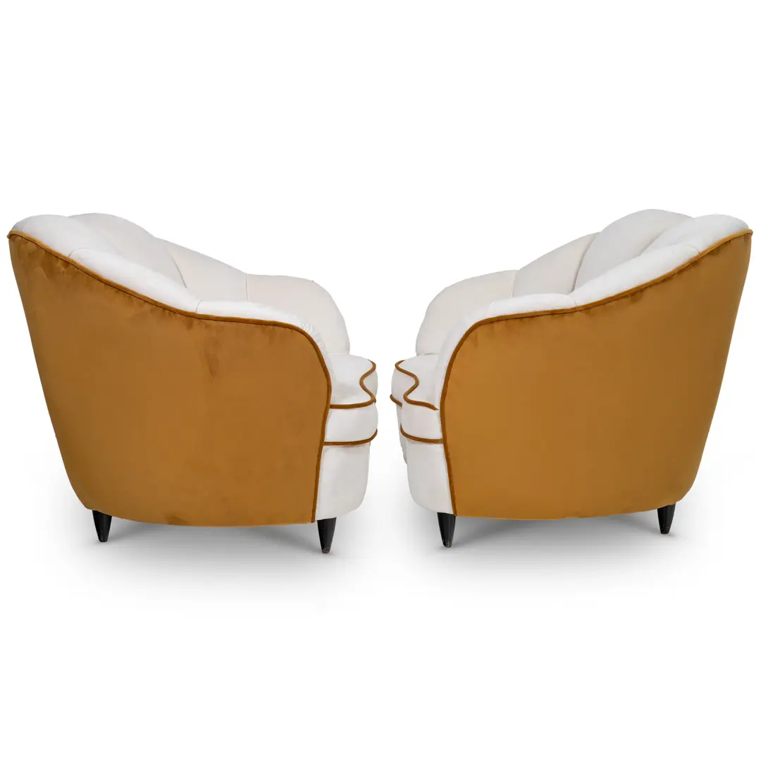 pair of Gio Ponti  velvet bicolor white and yellow armchairs, Casa & Giardino 1940 — photo 4