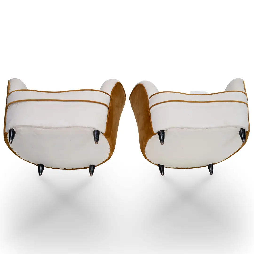 pair of Gio Ponti  velvet bicolor white and yellow armchairs, Casa & Giardino 1940 — photo 6