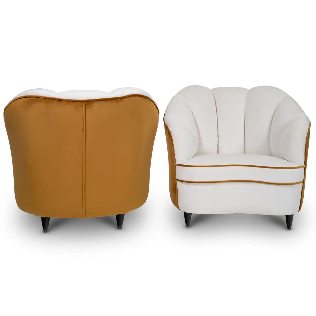 pair of Gio Ponti velvet bicolor white and yellow armchairs, Casa & Giardino 1940 — image 3