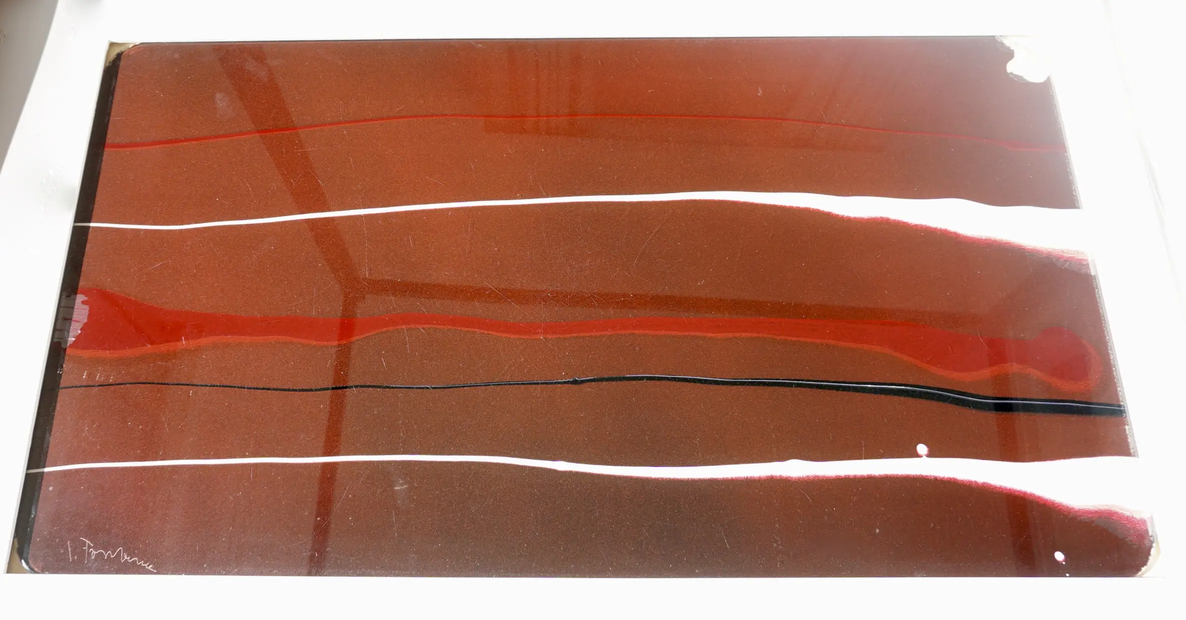 Lucio Fontana "Concetto Spaziale" black, red and white oil on glass, signed 1956 — photo 9