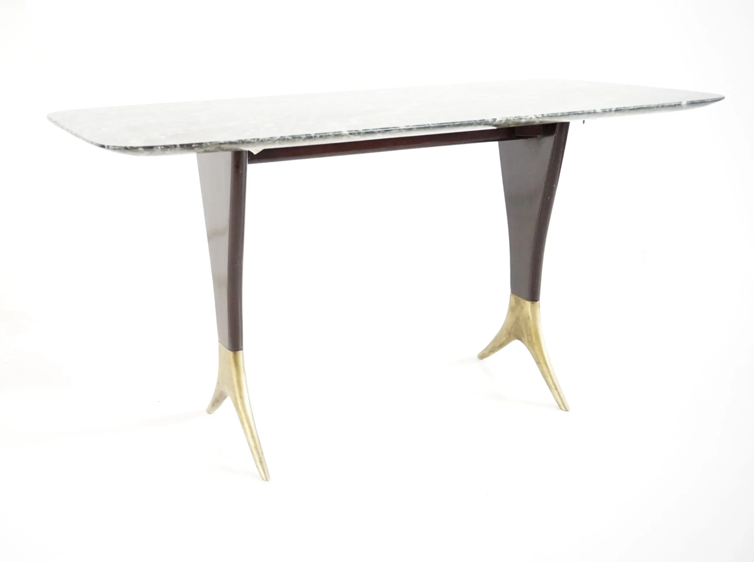 Fine Guglielmo Ulrich coffee table, verde alpi marble top, brass feet,  1940 — image 3