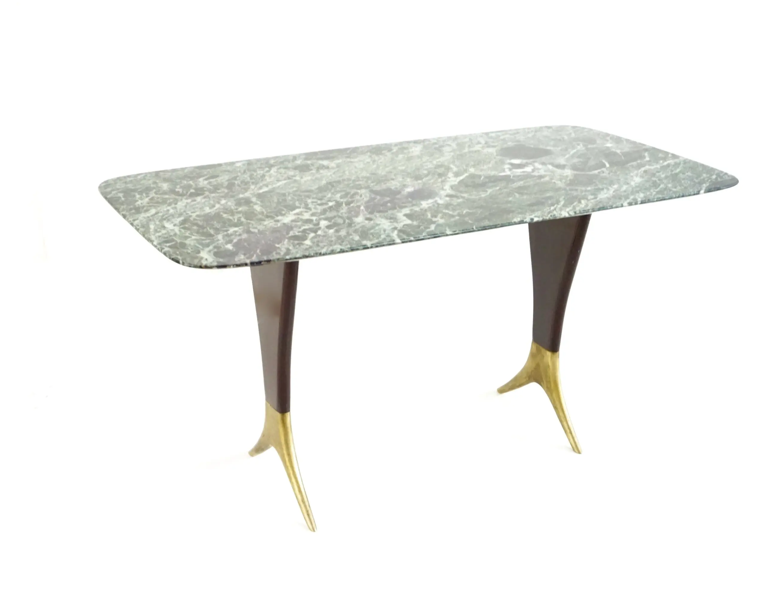 Fine Guglielmo Ulrich coffee table, verde alpi marble top, brass feet,  1940 — image 2