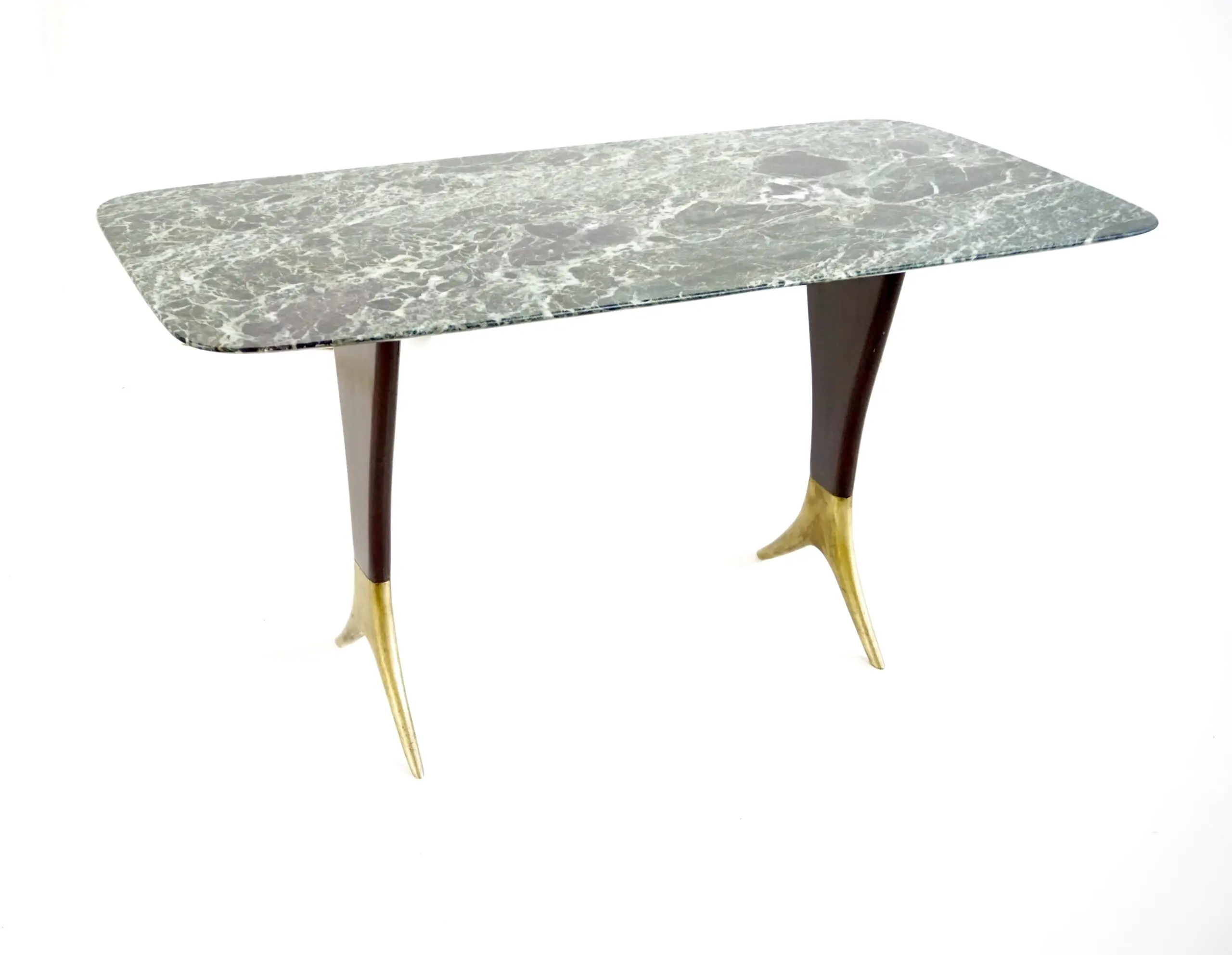 Fine Guglielmo Ulrich coffee table, verde alpi marble top, brass feet,  1940 — photo 5
