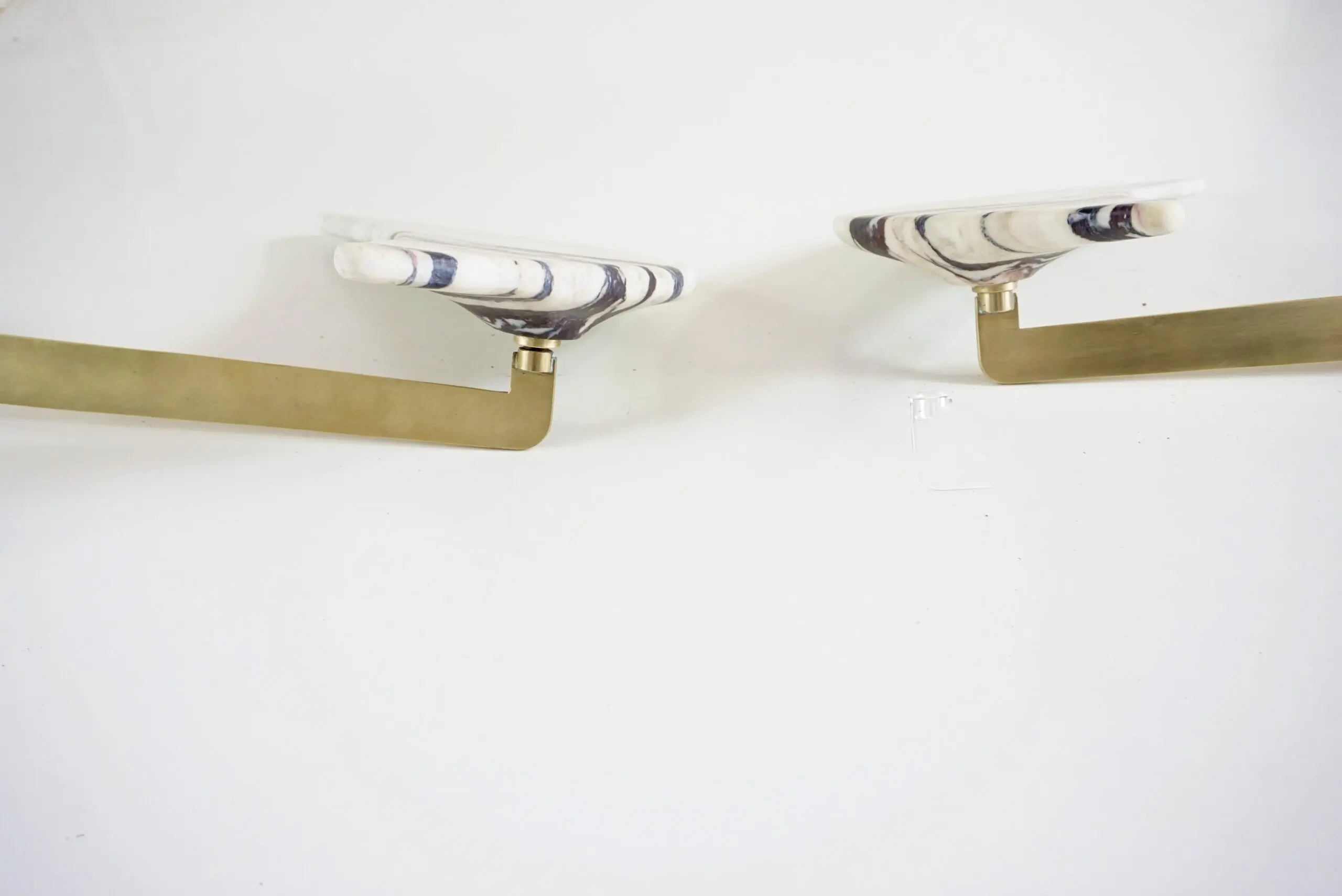 pair of unique breccia and brass hanging bed side tables, adjustable arms, 2024 — image 3