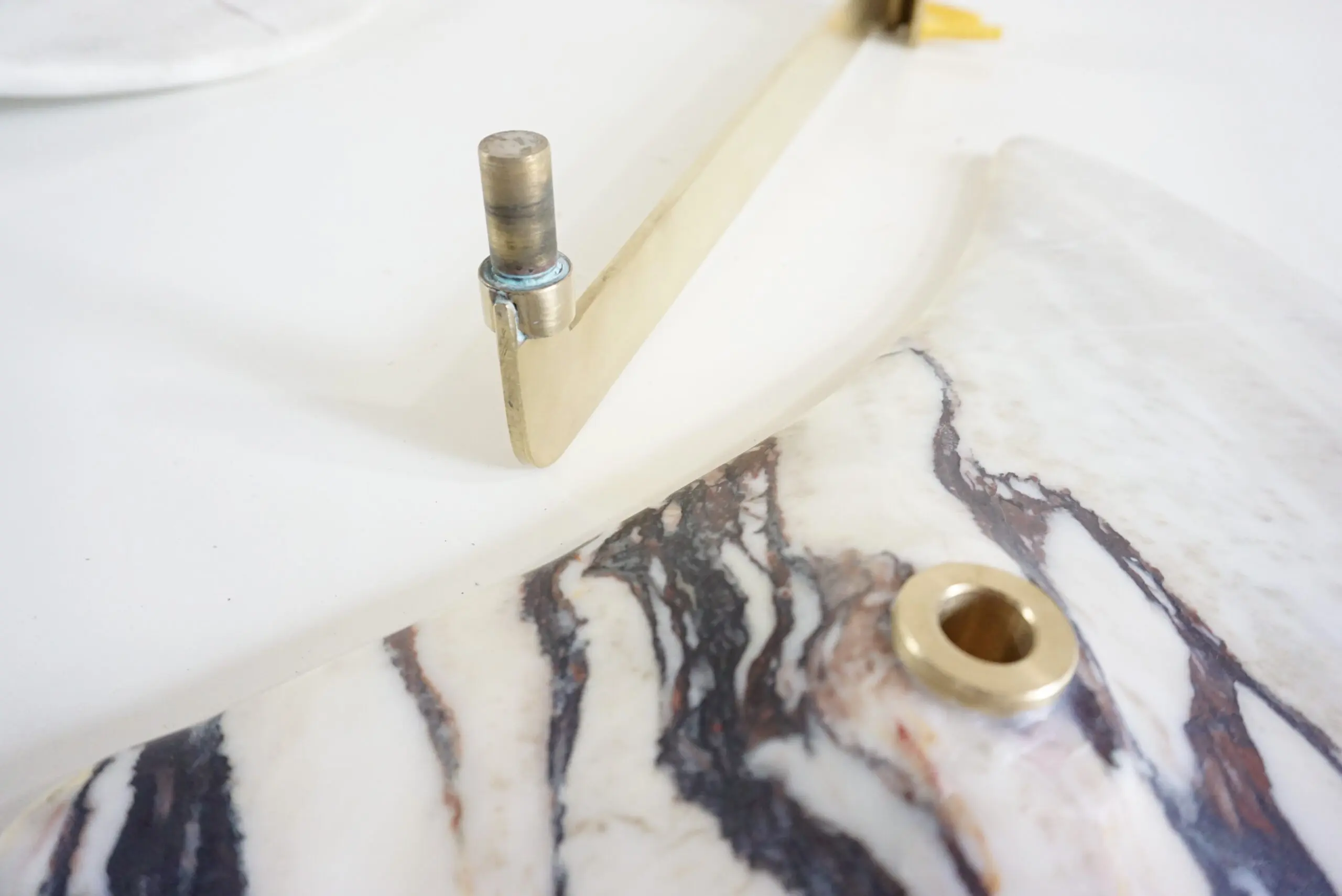 pair of unique breccia and brass hanging bed side tables, adjustable arms, 2024 — photo 14
