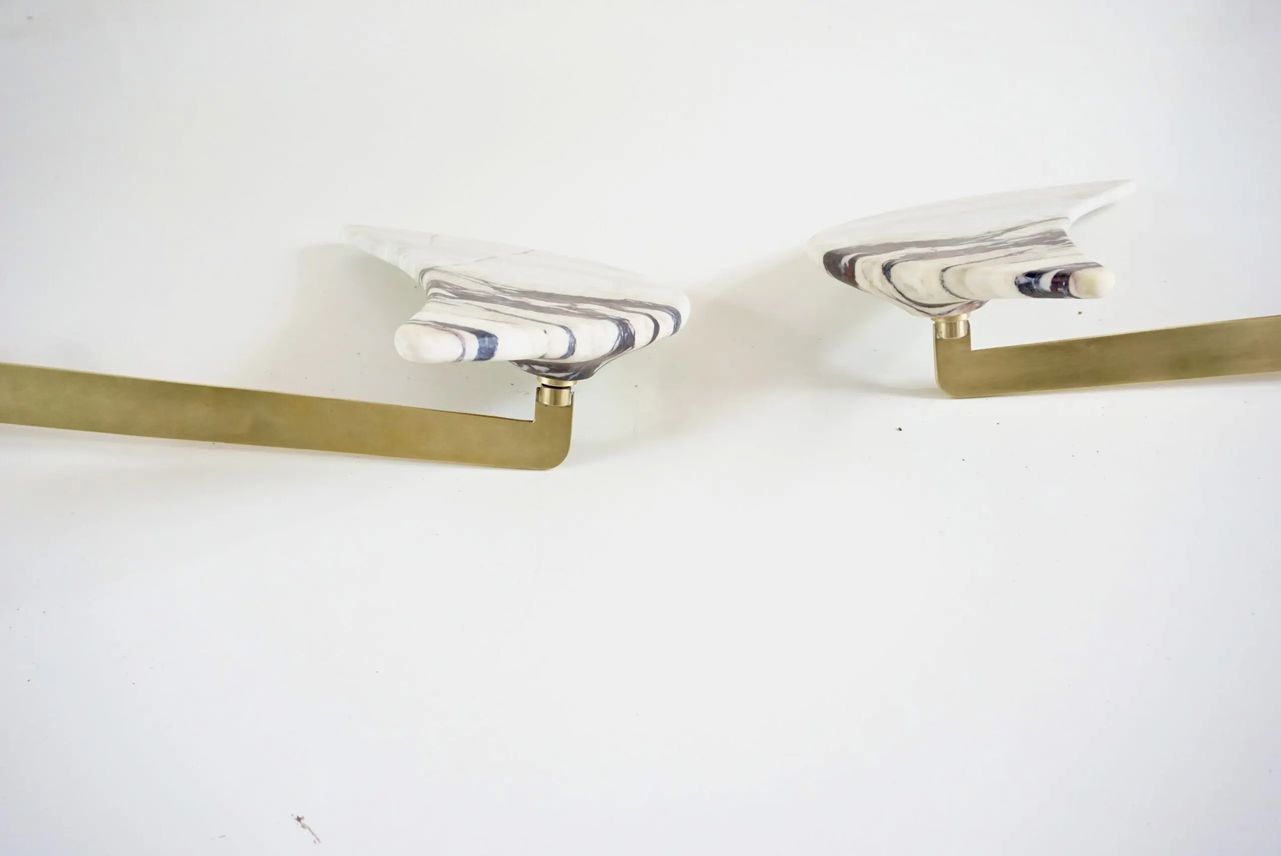 pair of unique breccia and brass hanging bed side tables, adjustable arms, 2024 — photo 16