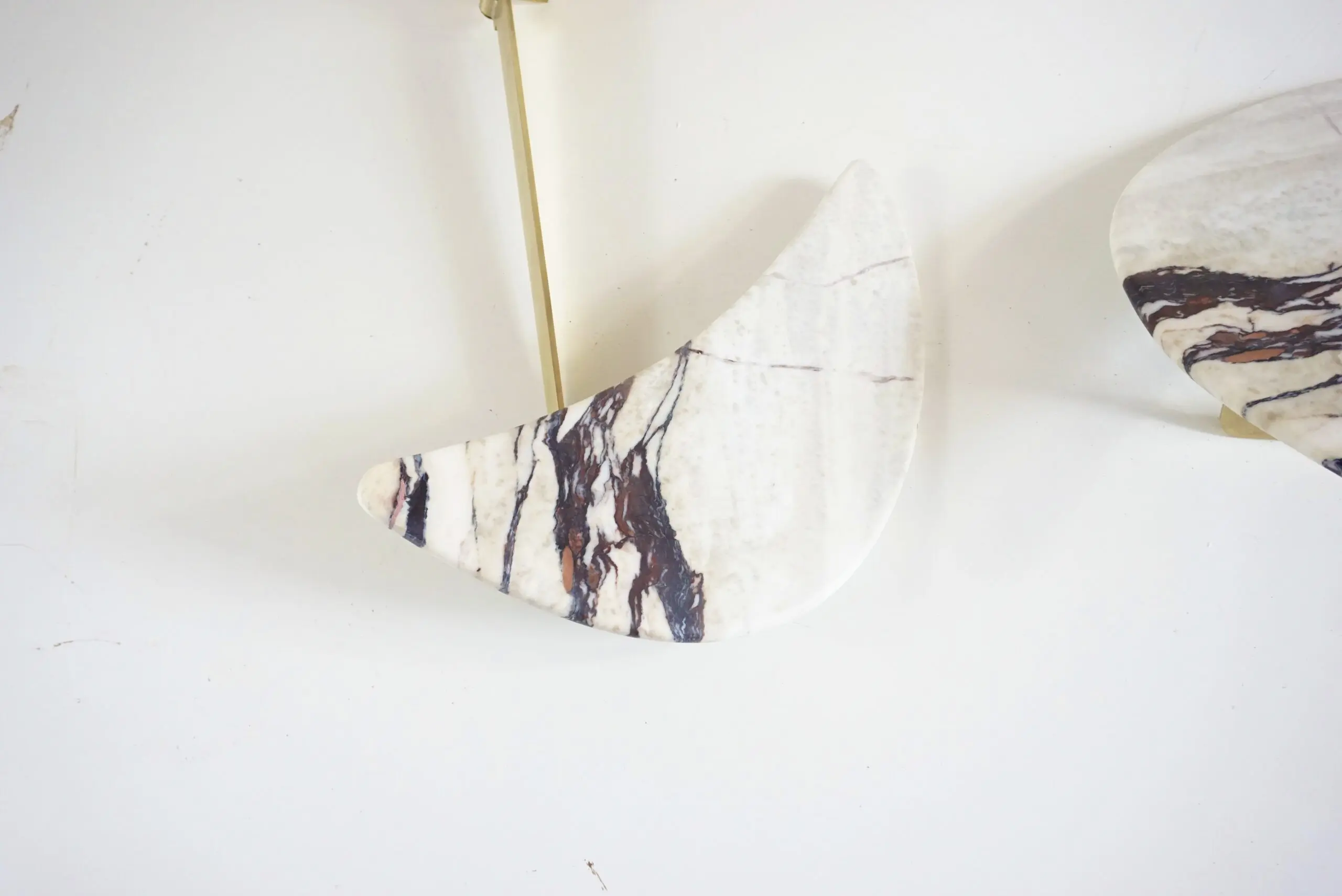 pair of unique breccia and brass hanging bed side tables, adjustable arms, 2024 — photo 10