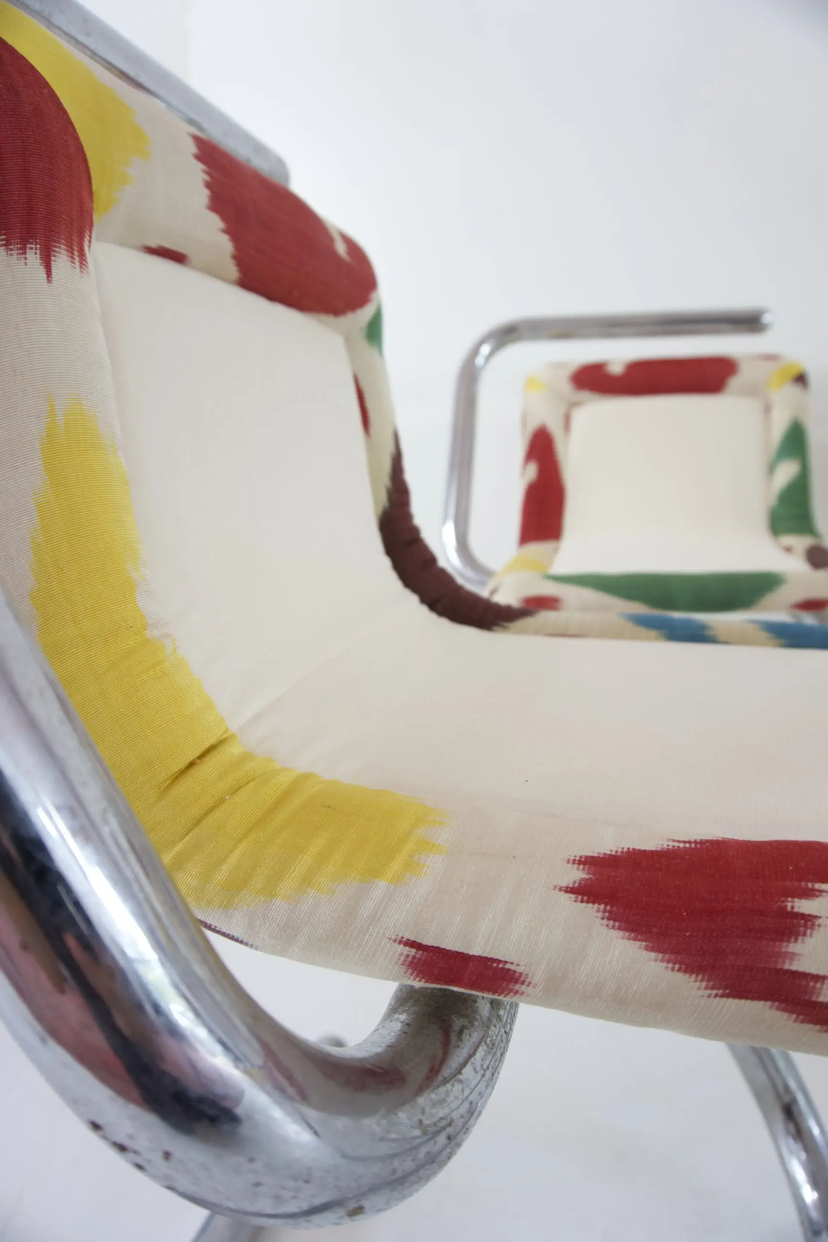 Set of Four Tubular Chrome Chairs, Velvet and Ikat, 1970 by Giotto Stoppino — photo 11