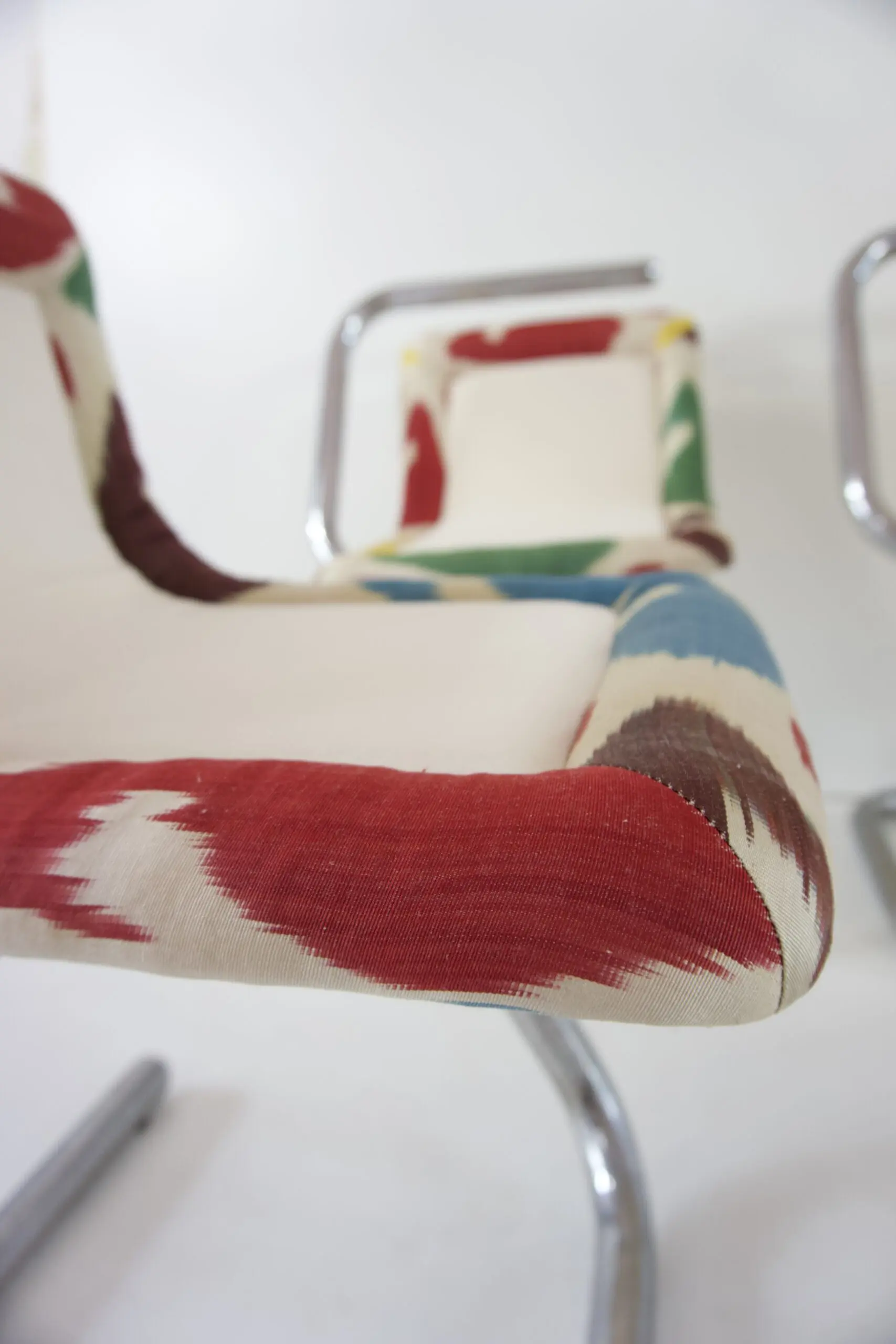 Set of Four Tubular Chrome Chairs, Velvet and Ikat, 1970 by Giotto Stoppino — photo 9