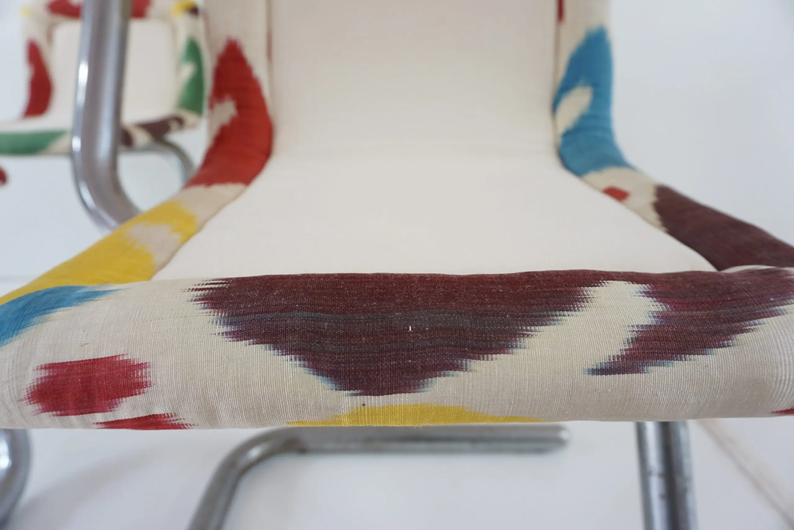 Set of Four Tubular Chrome Chairs, Velvet and Ikat, 1970 by Giotto Stoppino — photo 8