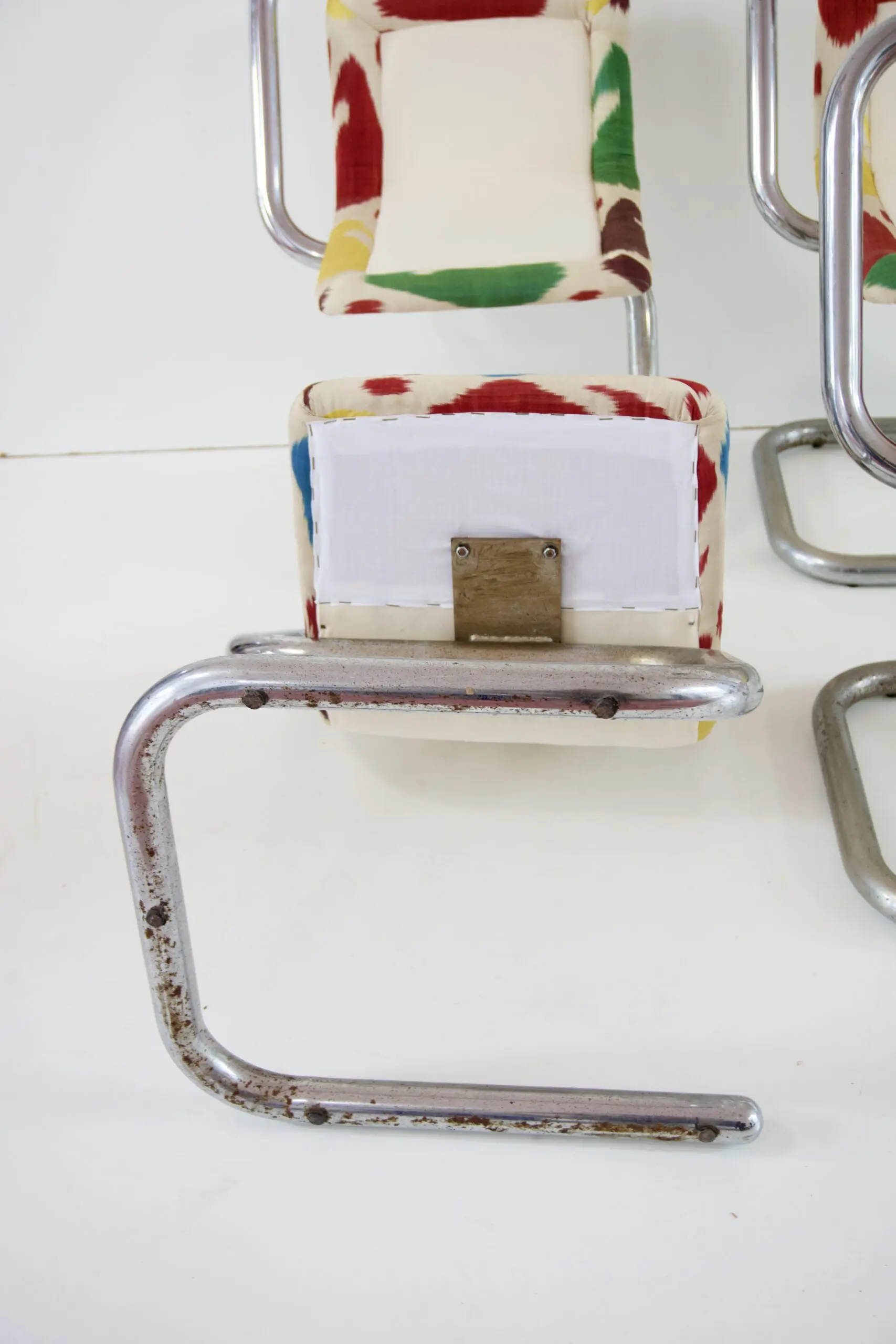 Set of Four Tubular Chrome Chairs, Velvet and Ikat, 1970 by Giotto Stoppino — photo 12