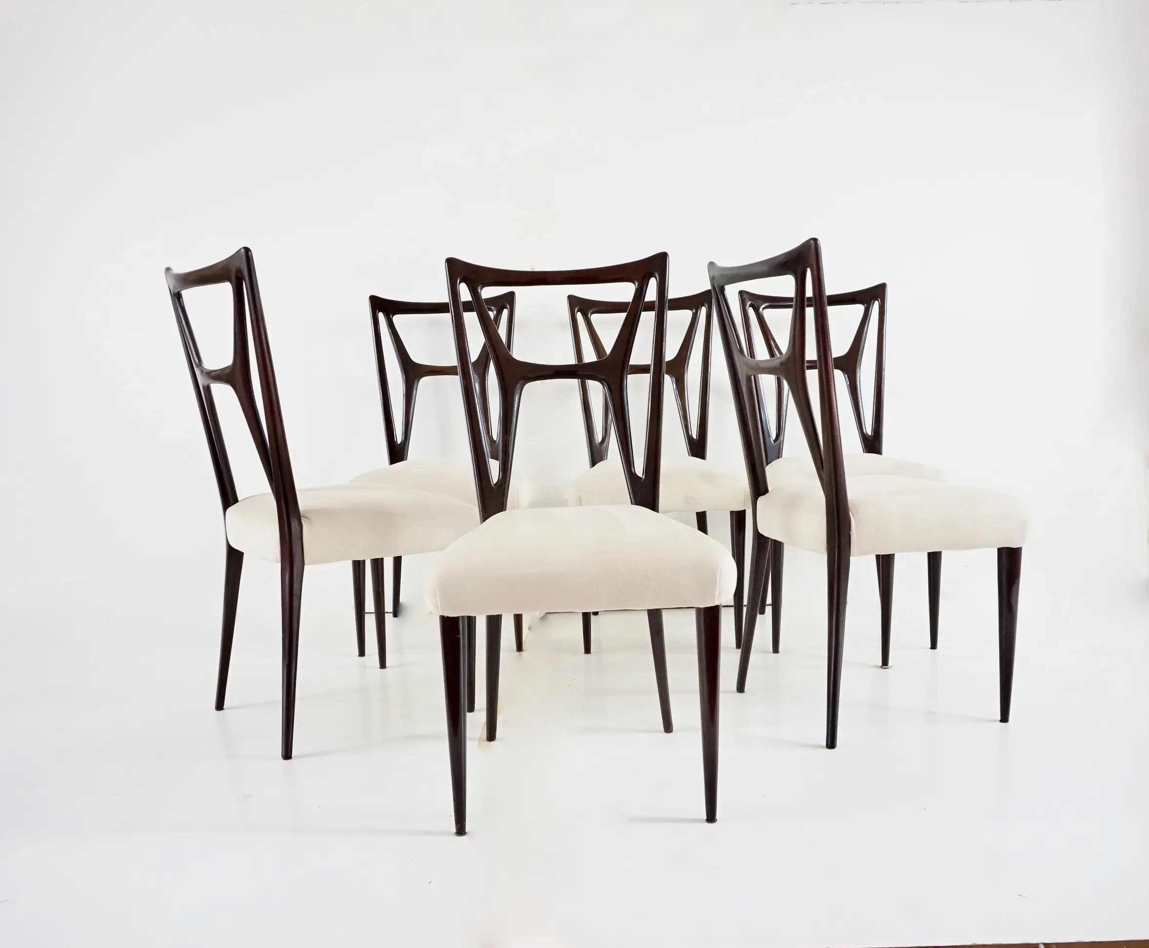 set of six Guglielmo Ulrich att. dining chairs, bentwood  H shape, velvet, 1940 — photo 5