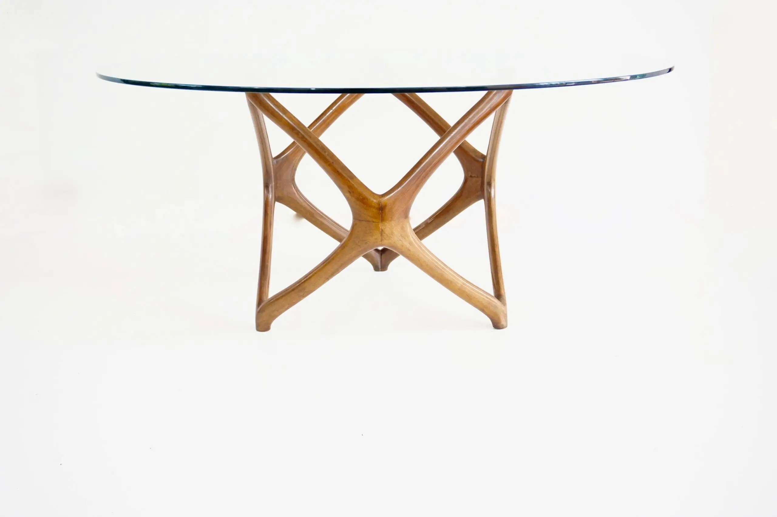 Pierluigi Giordani round coffee table, carved wood and crystal top, 1950 — photo 5