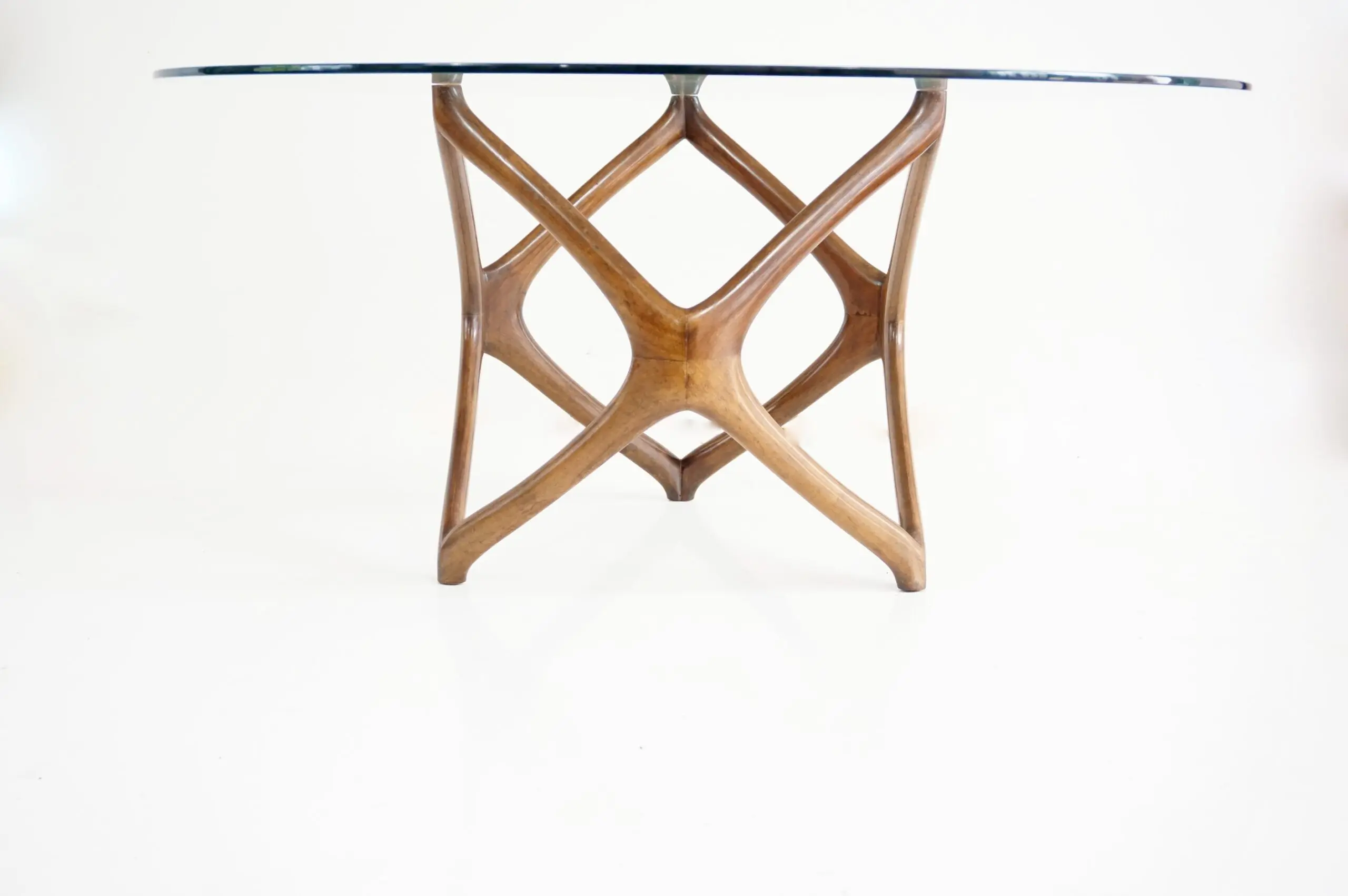 Pierluigi Giordani round coffee table, carved wood and crystal top, 1950 — image 2