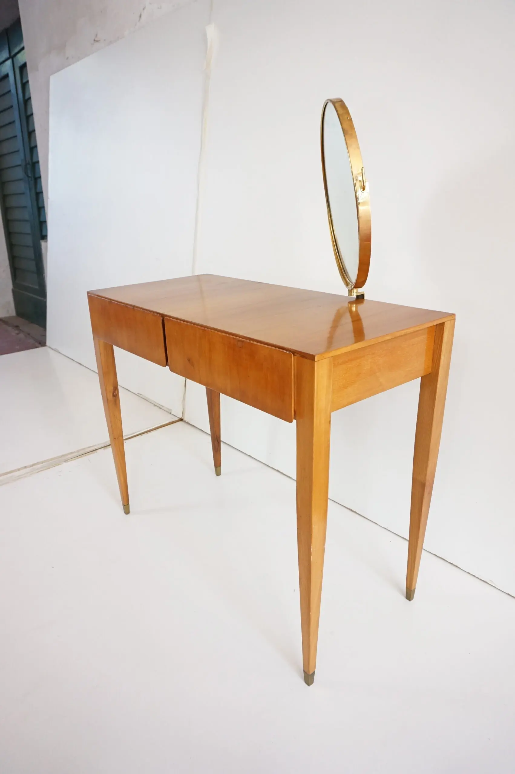 Gio Ponti Vanity desk with a brass circular mirror from Hotel Royal Naples, 1955 — photo 13