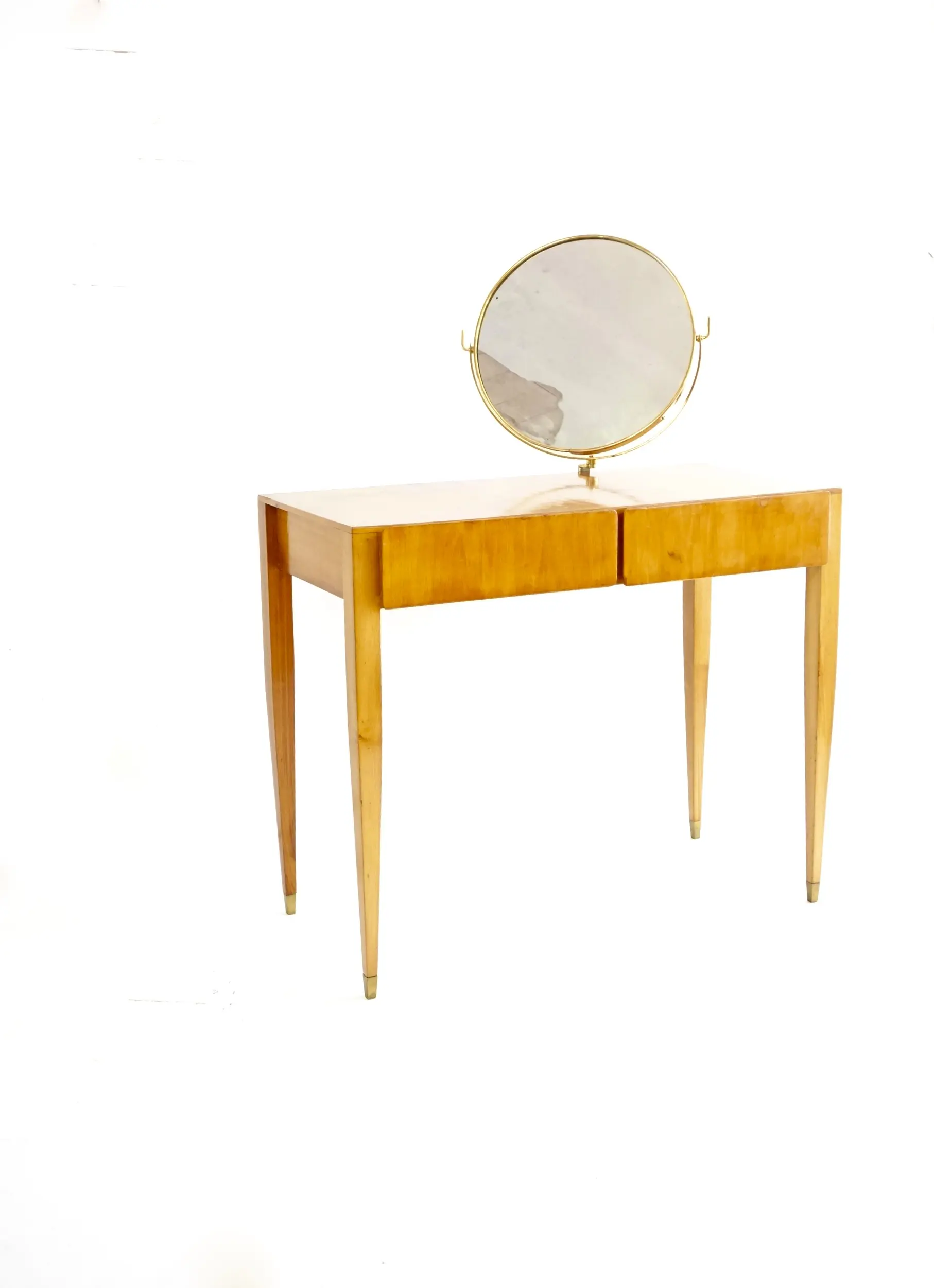 Gio Ponti Vanity desk with a brass circular mirror from Hotel Royal Naples, 1955 — Gio Ponti
