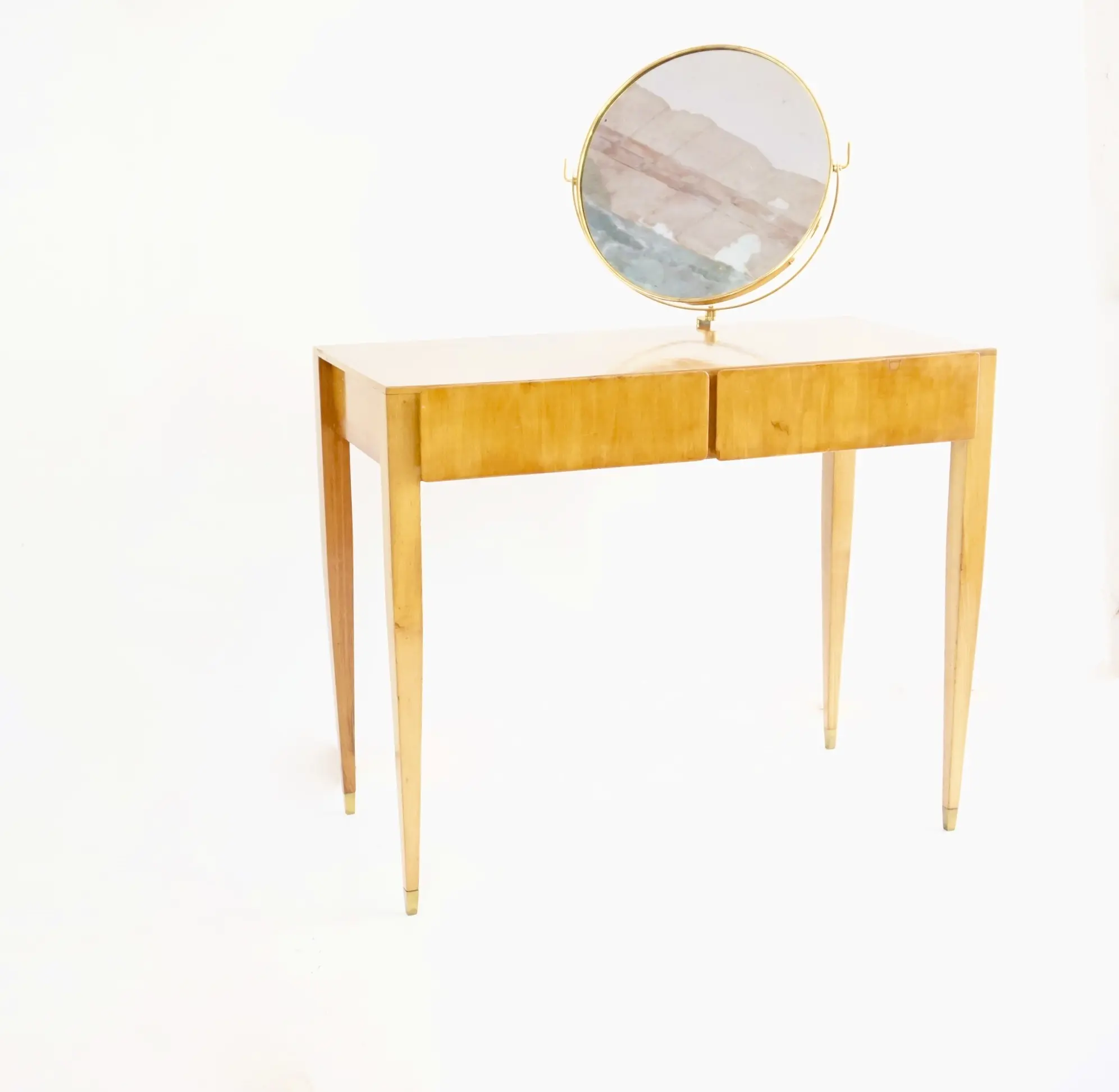 Gio Ponti Vanity desk with a brass circular mirror from Hotel Royal Naples, 1955 — image 3