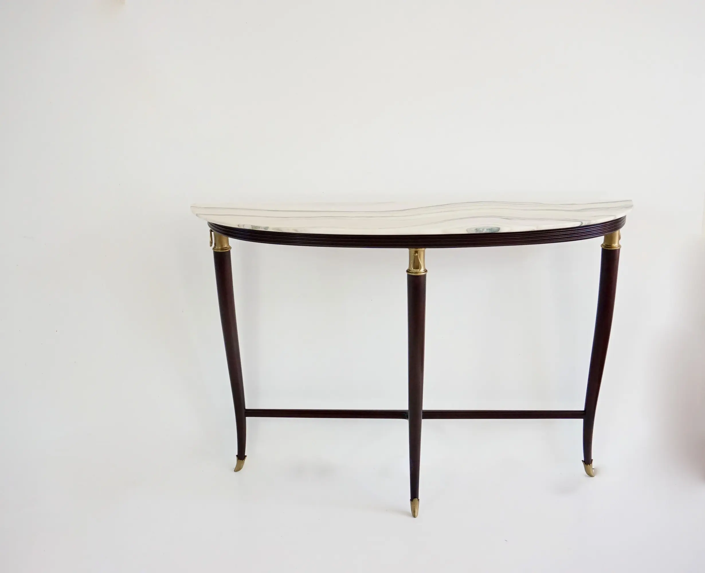 large Paolo Buffa demi-lune console, marble top, bronze details, three feet 1940 — photo 15