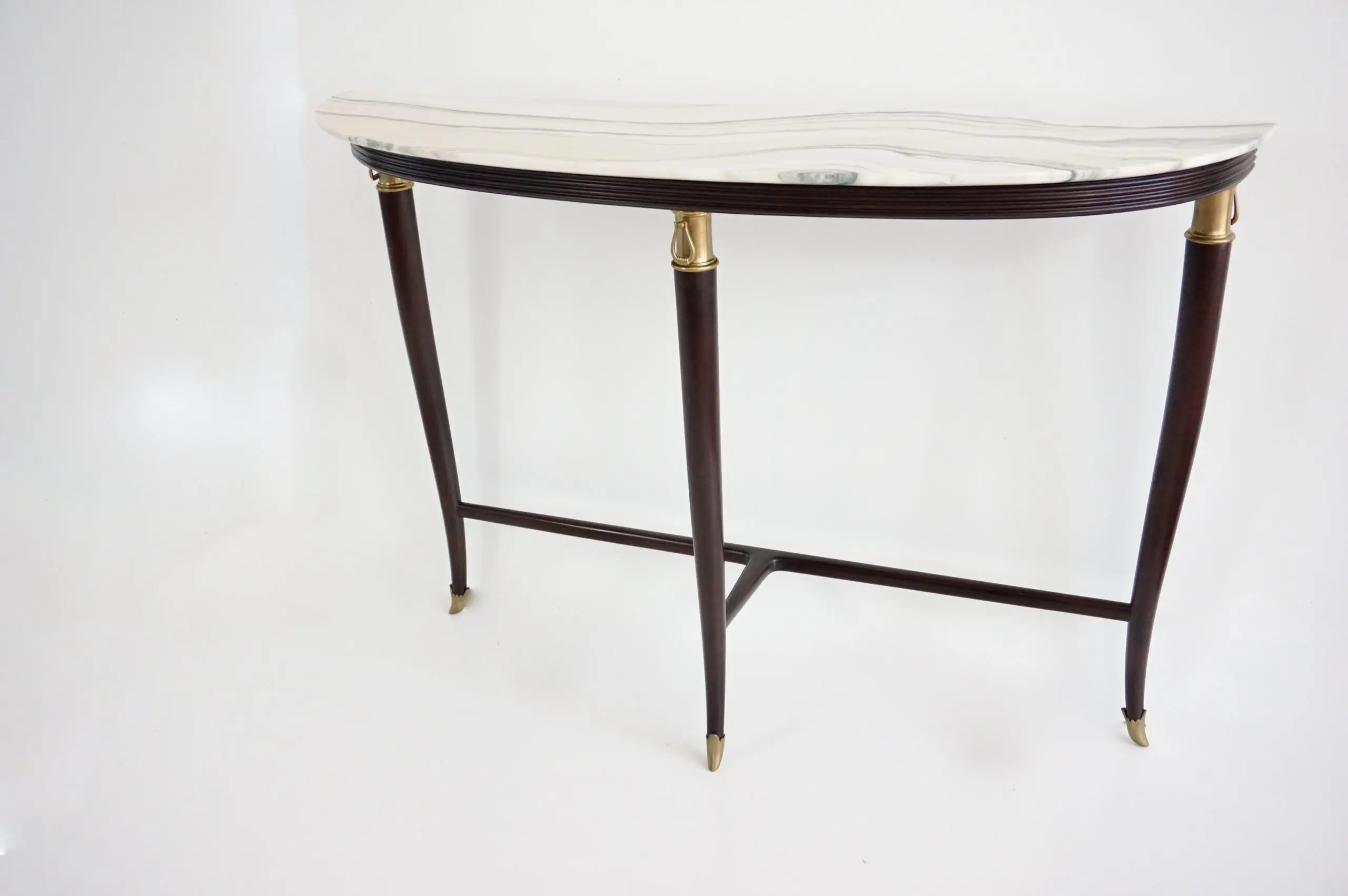 large Paolo Buffa demi-lune console, marble top, bronze details, three feet 1940 — photo 16