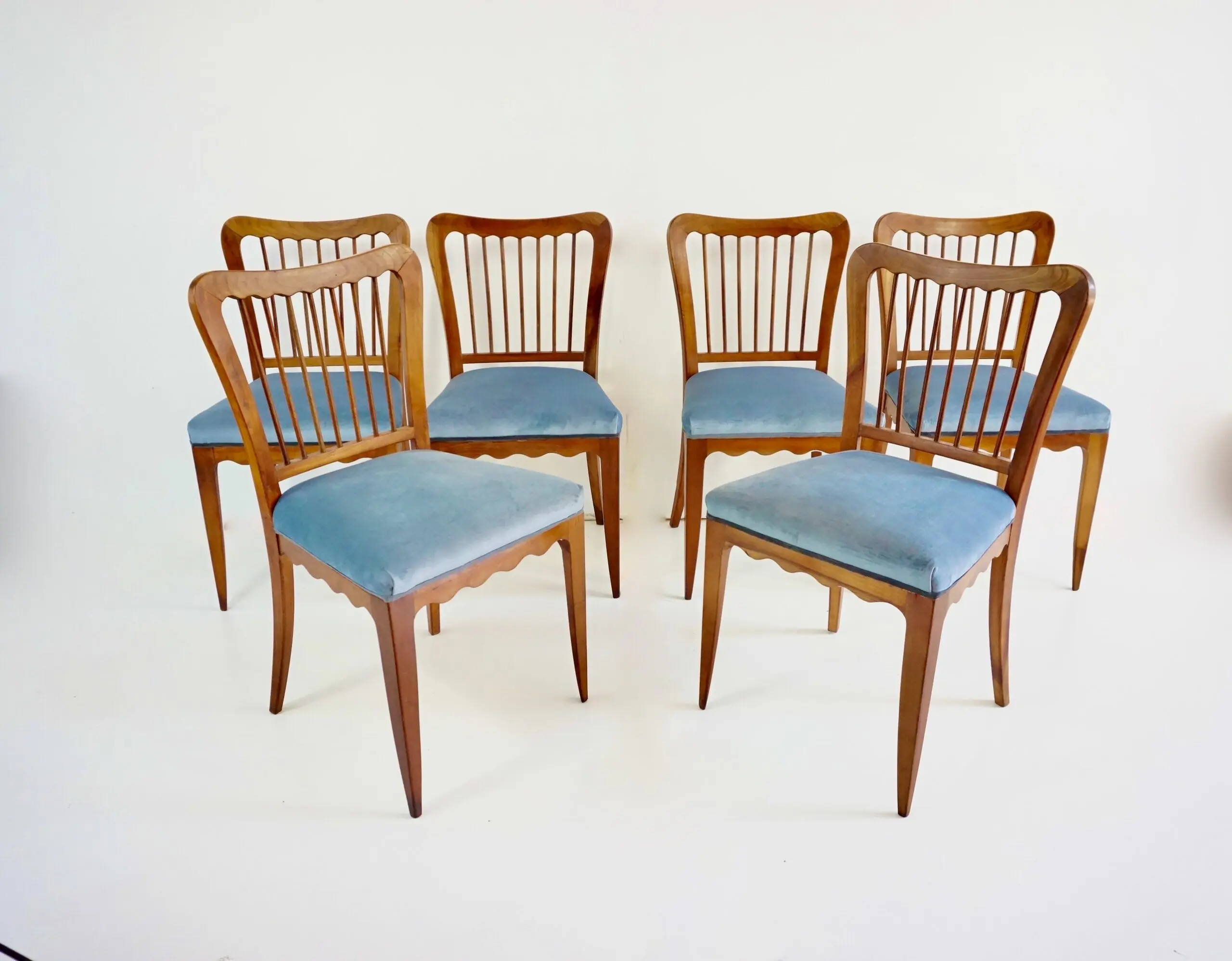 set of six cherrywood Paolo Buffa ondulations dining chairs, 1950 — Paolo Buffa