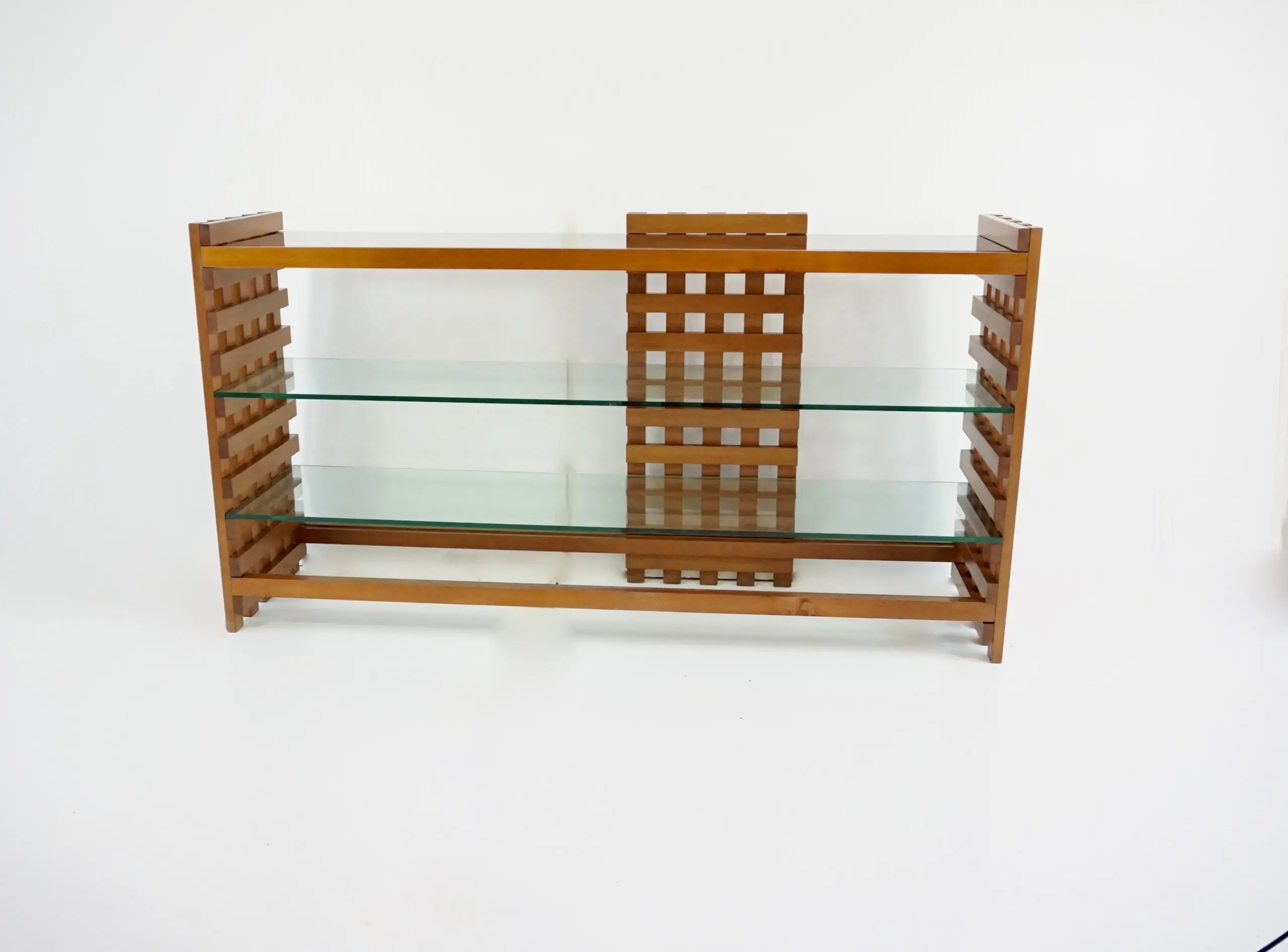 large rationalist bookcase attr. Massimo Vignelli, walnut and glass,1970 — Unknown