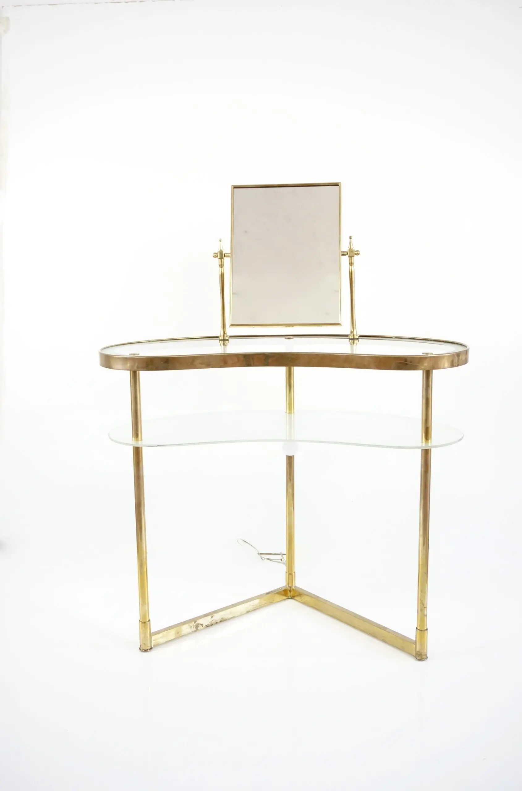 Luigi Brusotti brass and glass dressing table, vanity with mirror and light 1940 — Luigi Brusotti