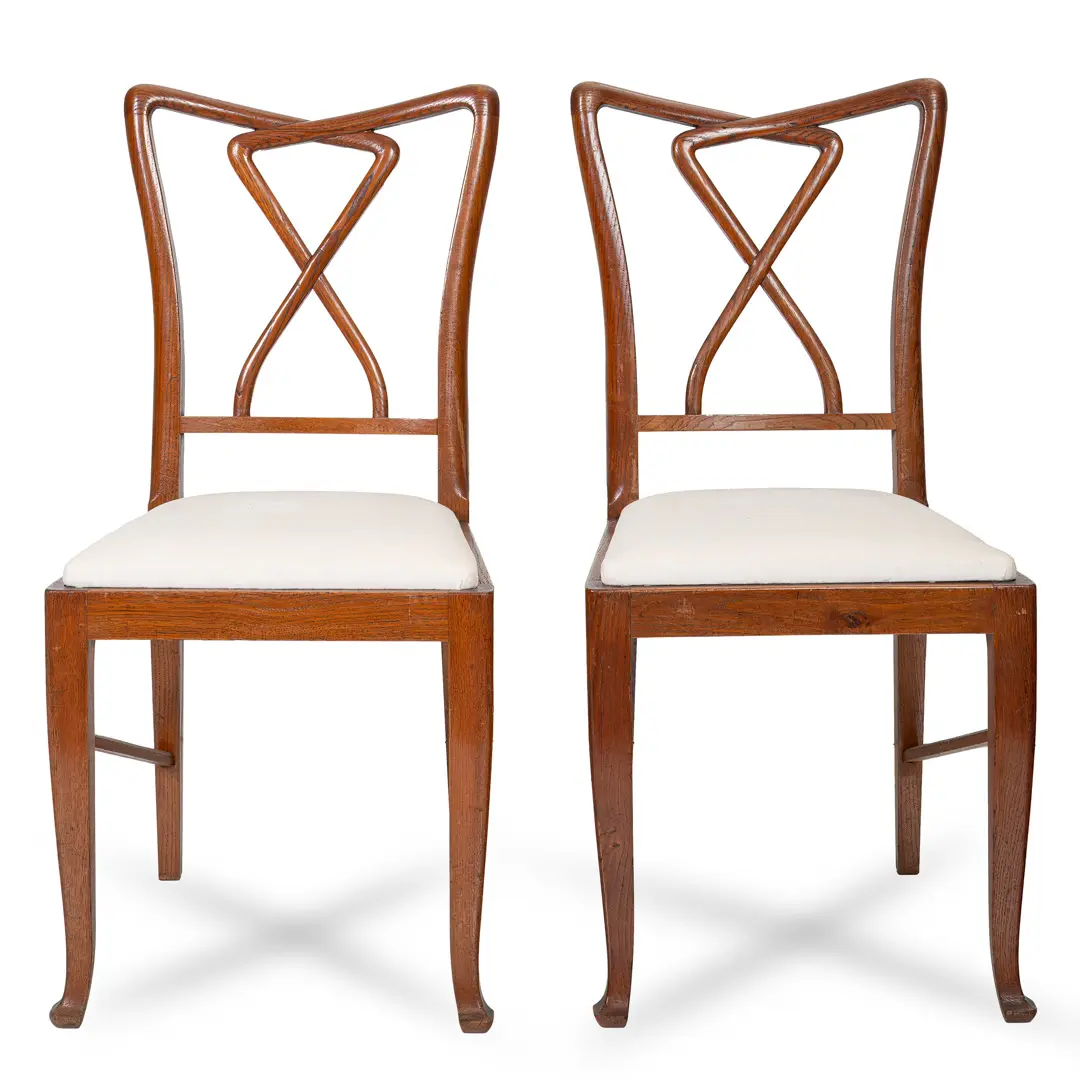 Set of Rare Important Walnut 12 Dining Chairs Attributed Paolo Buffa, circa 1950 — Paolo Buffa