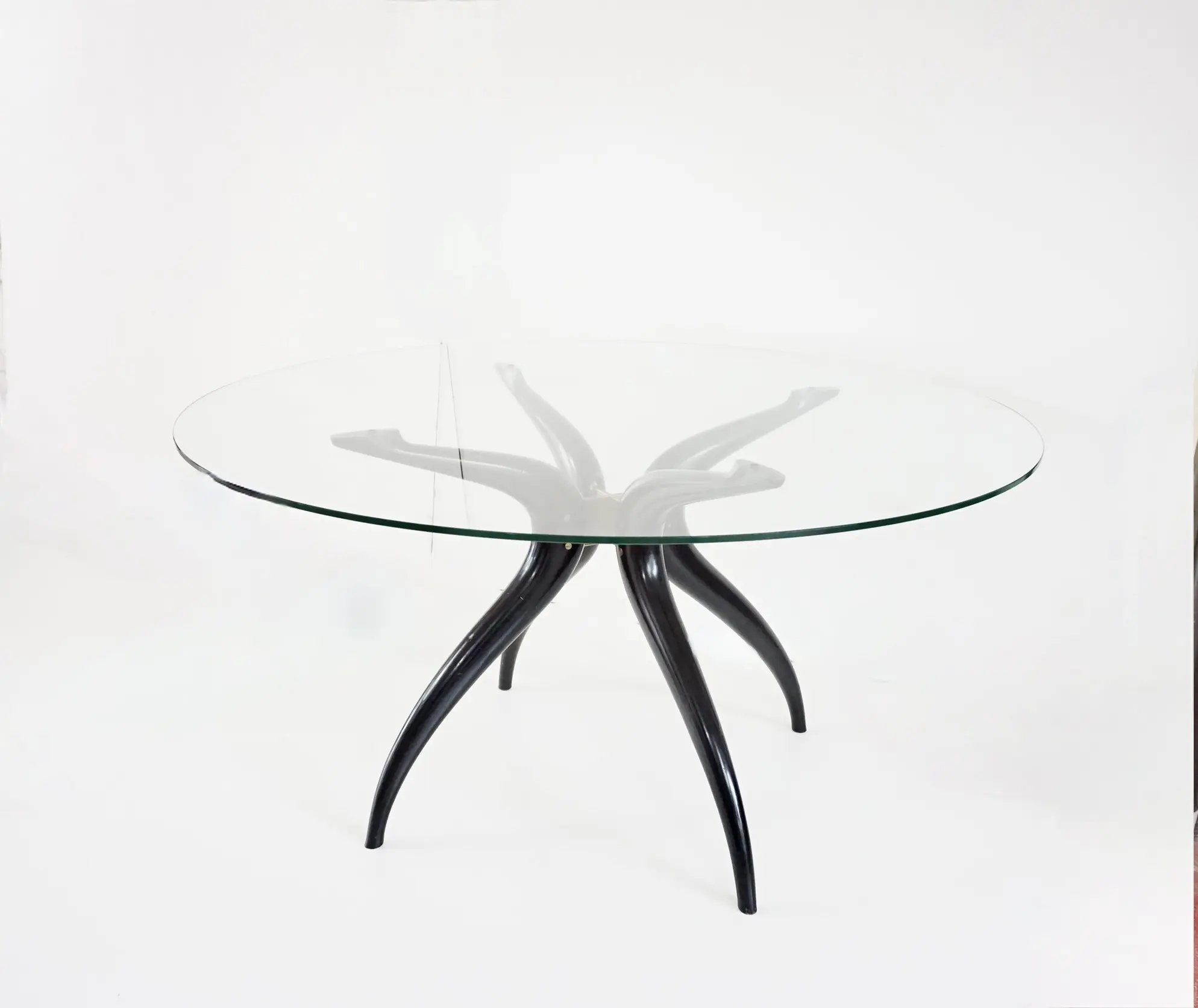 Sculptural round table, follower C.Mollino, lacquered wood, brass and glass, 1945 — image 3