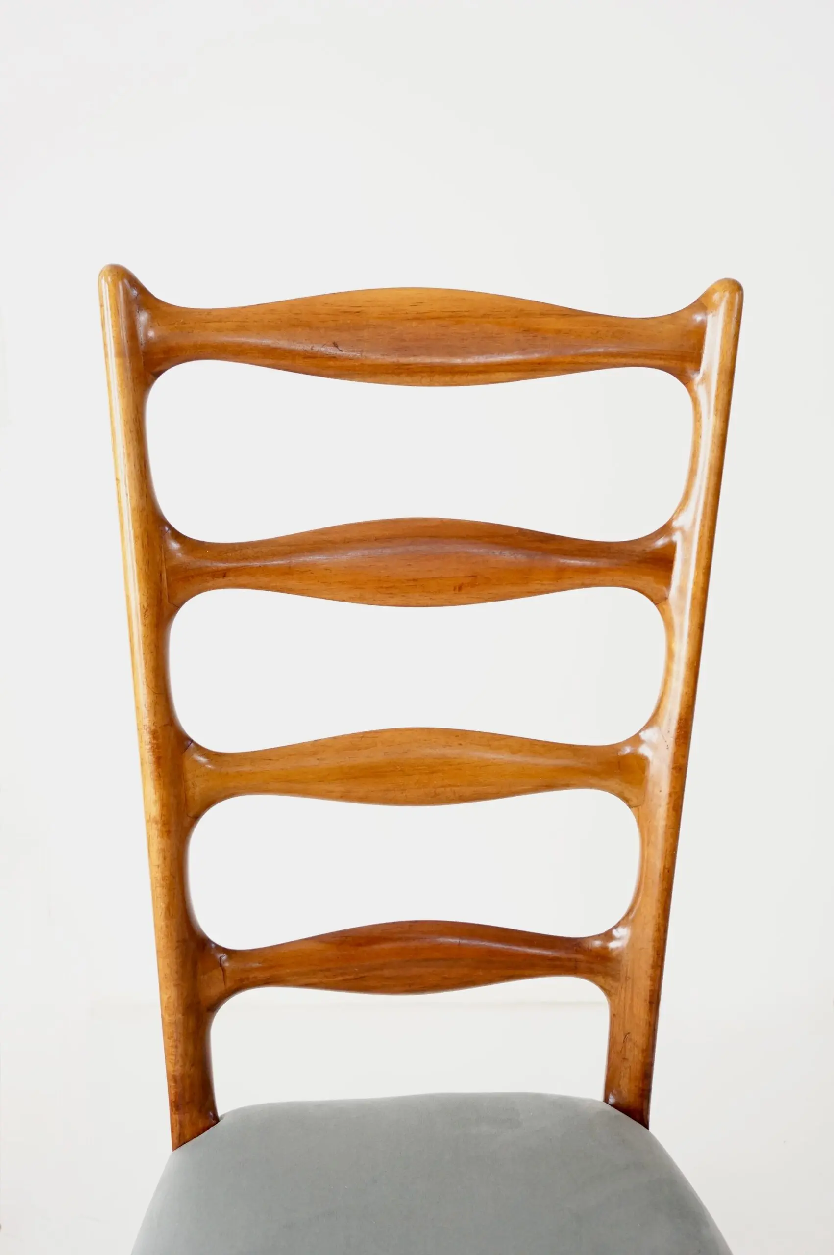 set of 8 Paolo Buffa fine high dining chairs, walnut and velvet ,  1950 — photo 9