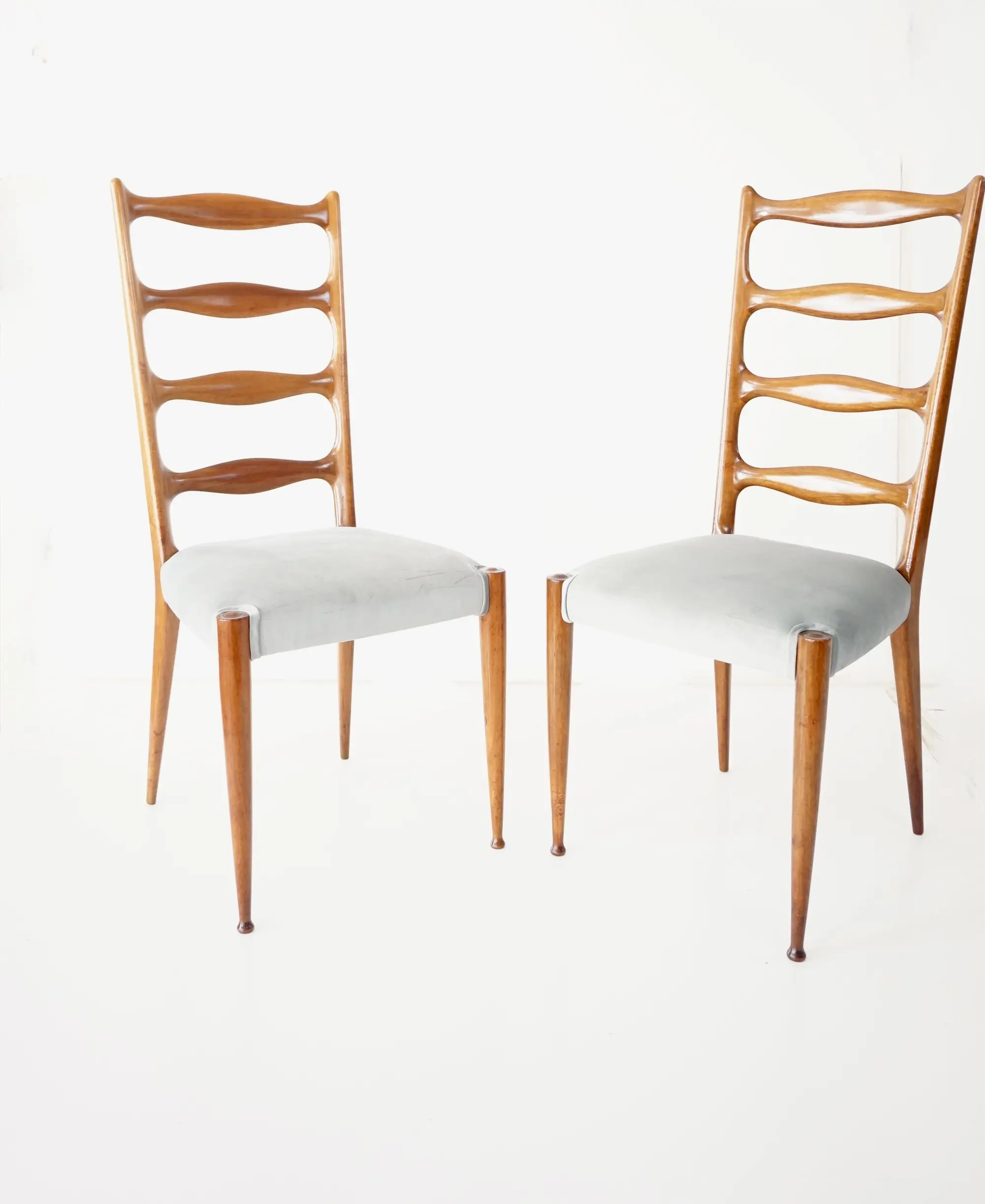 set of 8 Paolo Buffa fine high dining chairs, walnut and velvet ,  1950 — photo 4