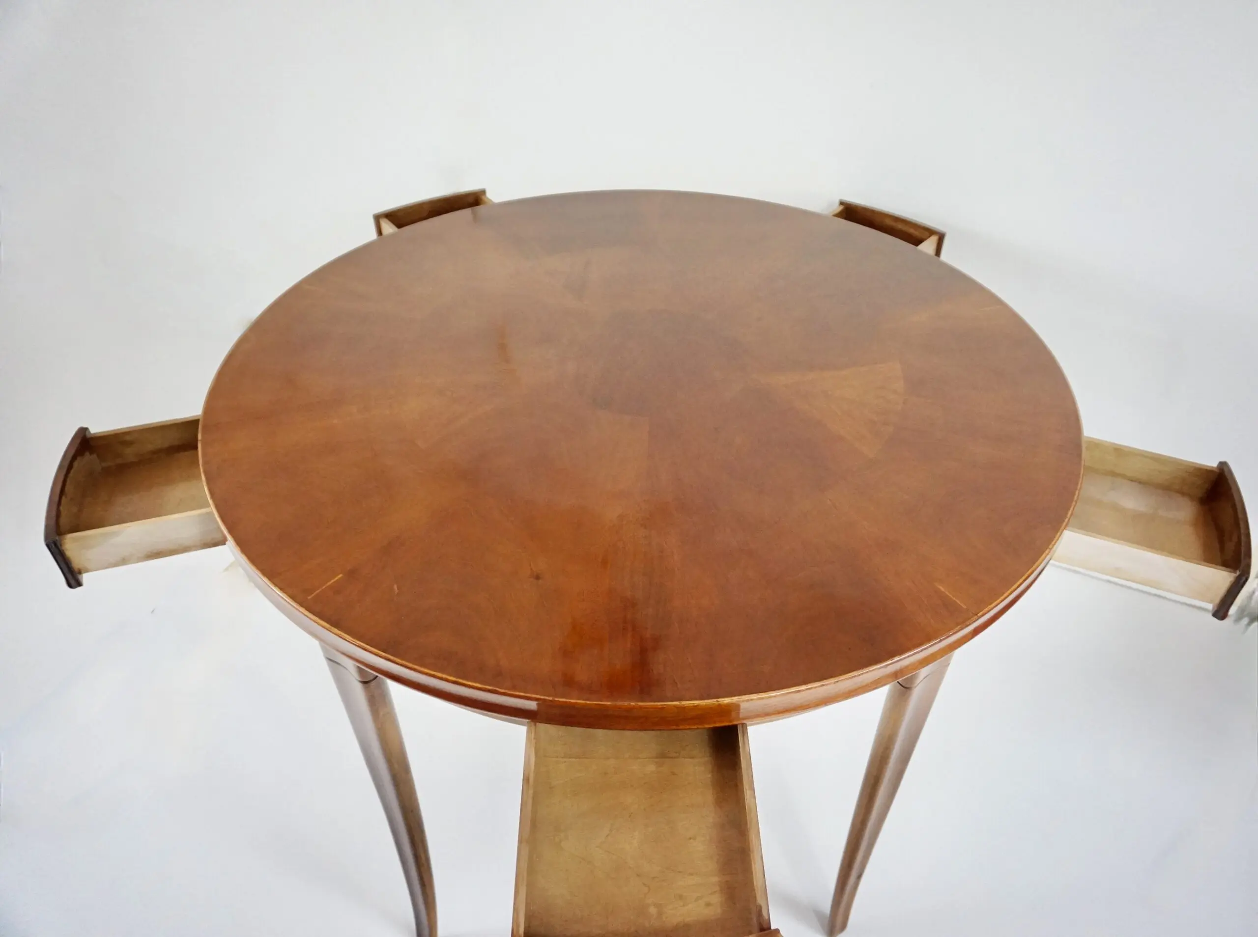 Paolo Buffa round center or game table, walnut, five hidden drawers, 1950 — photo 5
