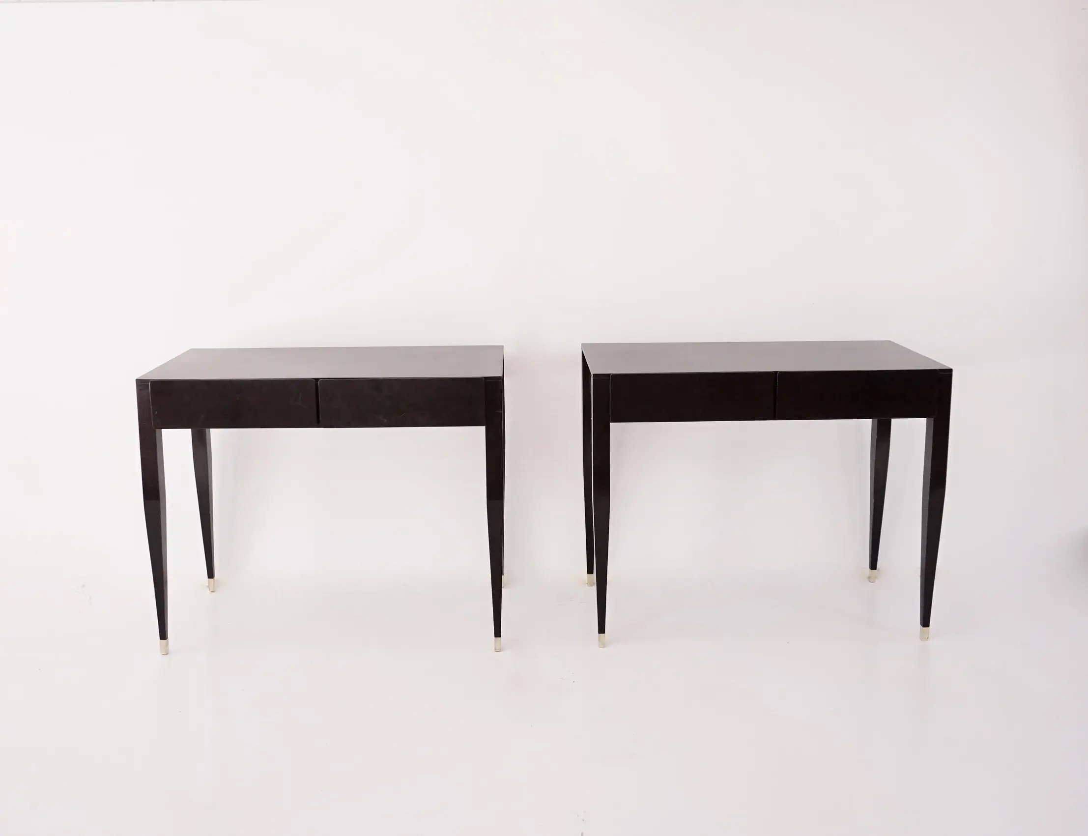 pair of Gio Ponti black lacquered console vanity tables from Hotel Royal, 1955 — Cristina Longo, Gio Ponti