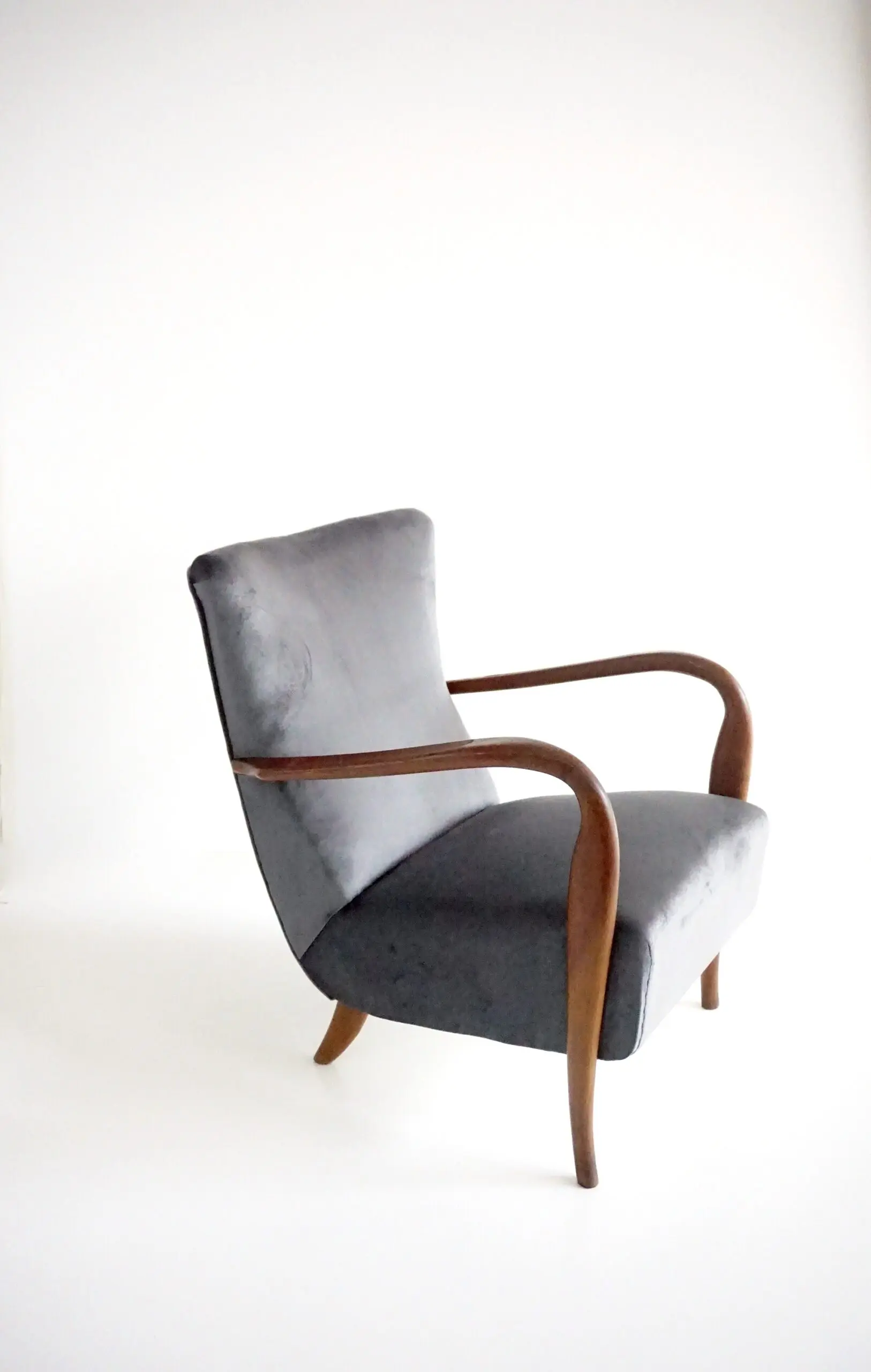 pair of wood and grey velvet armchairs mod. 401 from Cassina, Meda, 1940 — photo 12