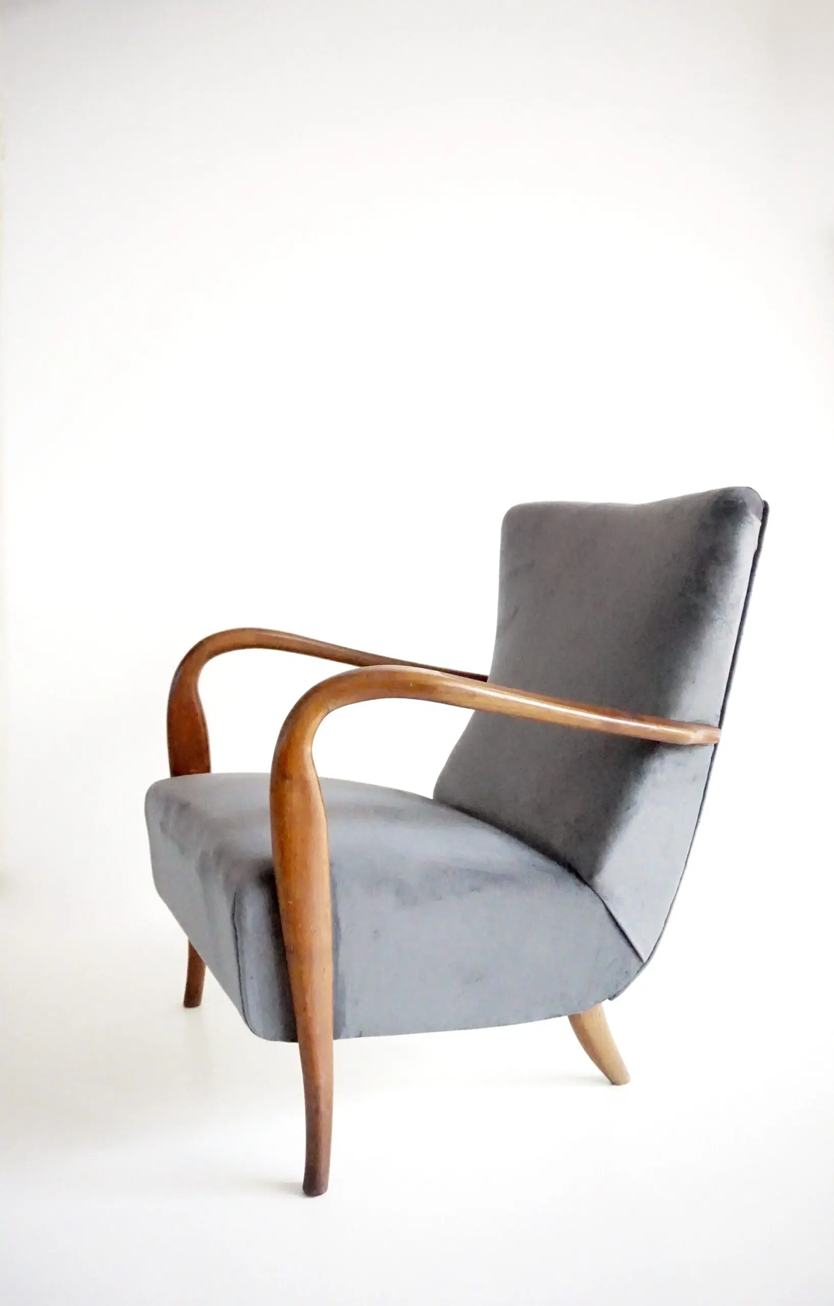 pair of wood and grey velvet armchairs mod. 401 from Cassina, Meda, 1940 — photo 9