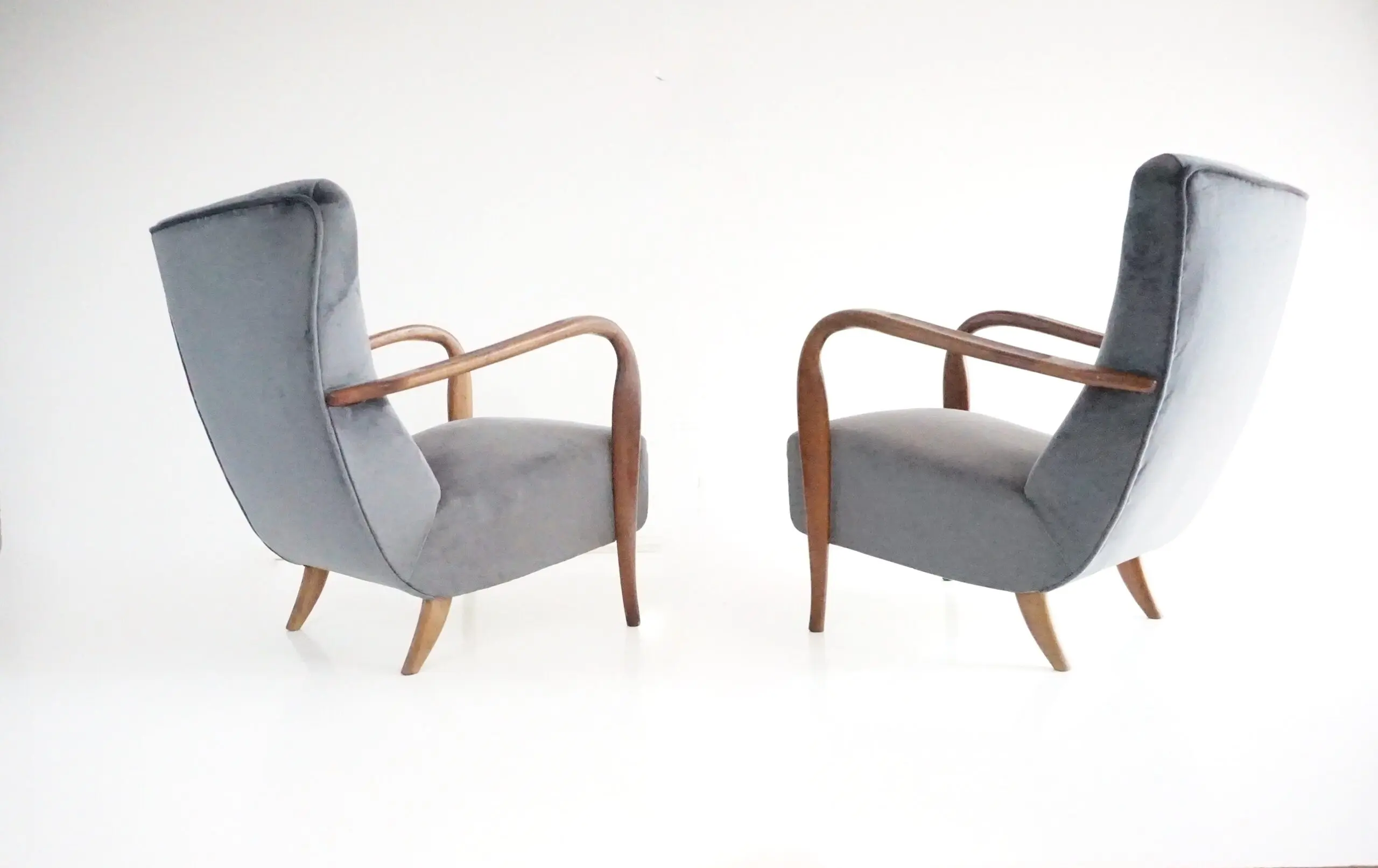 pair of wood and grey velvet armchairs mod. 401 from Cassina, Meda, 1940 — photo 6