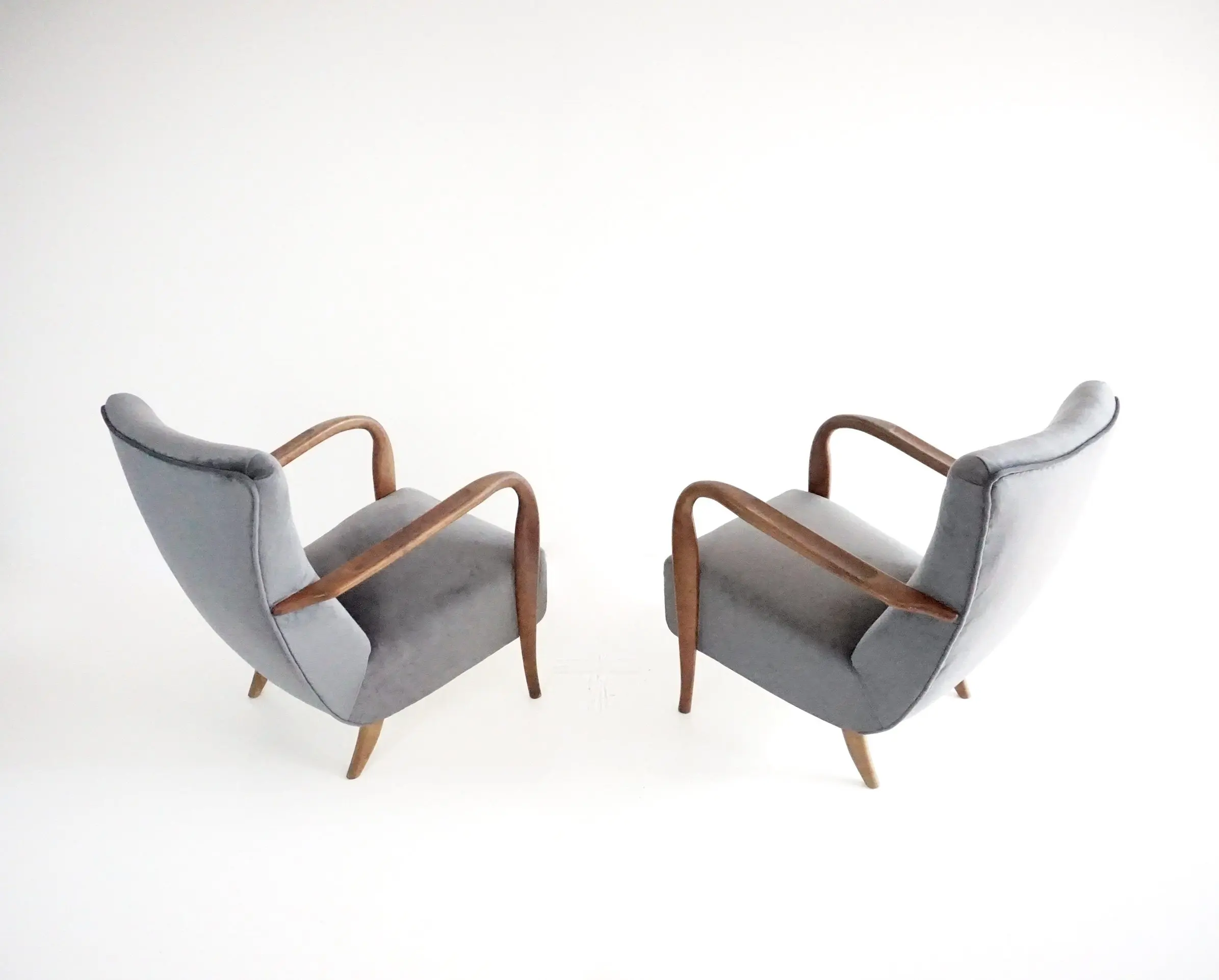 pair of wood and grey velvet armchairs mod. 401 from Cassina, Meda, 1940 — photo 5