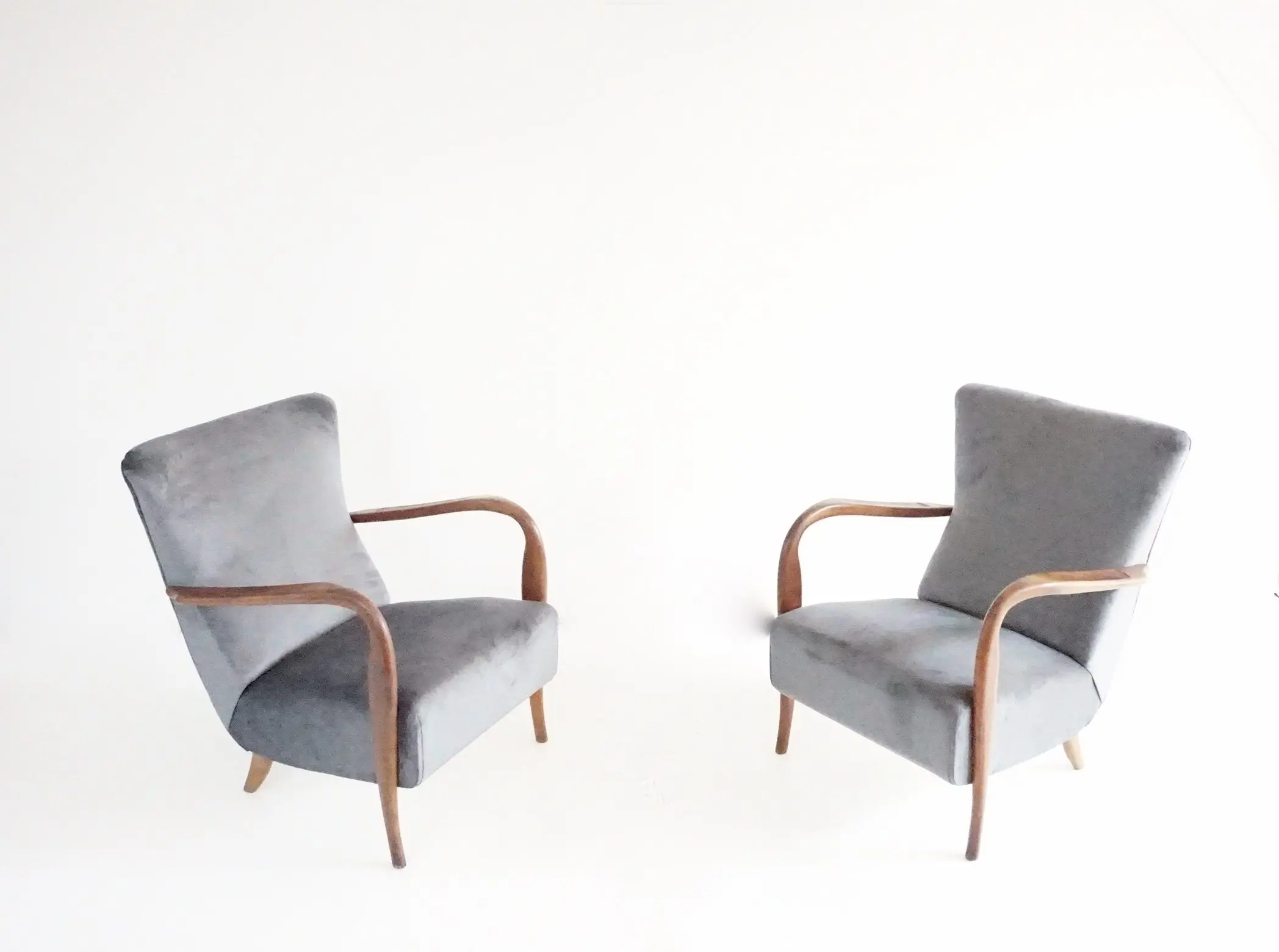 pair of wood and grey velvet armchairs mod. 401 from Cassina, Meda, 1940 — photo 8