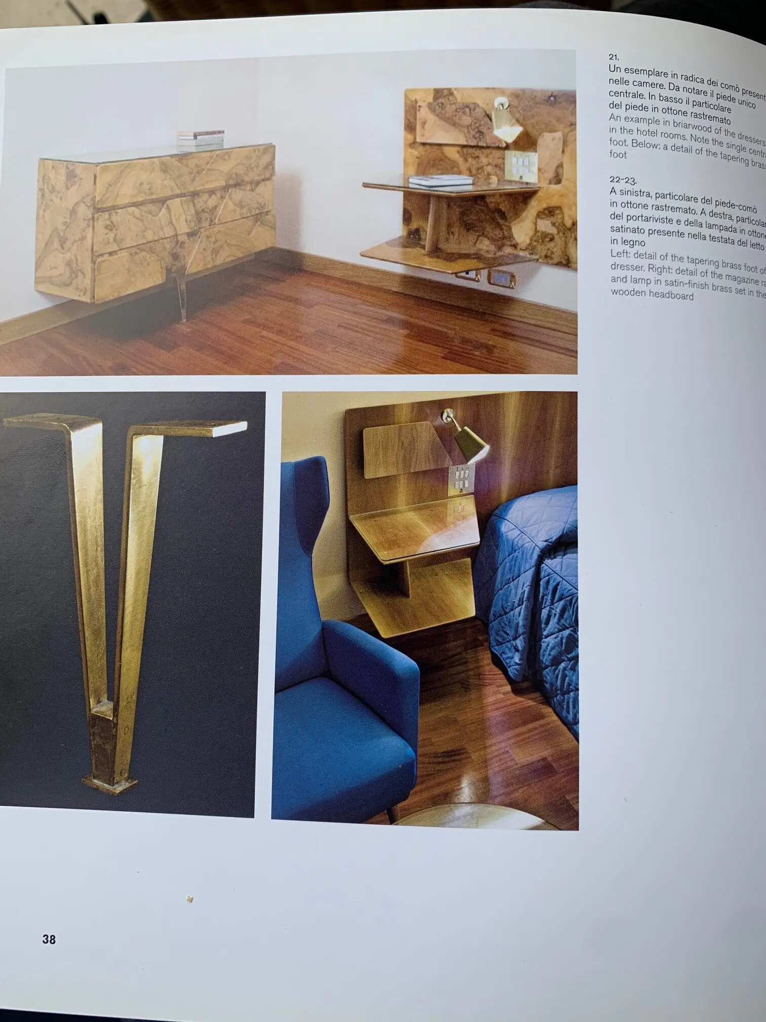 Gio Ponti pair of rare elm wood Headboards fitted bedside tables, Hotel Royal, 1955 — photo 21