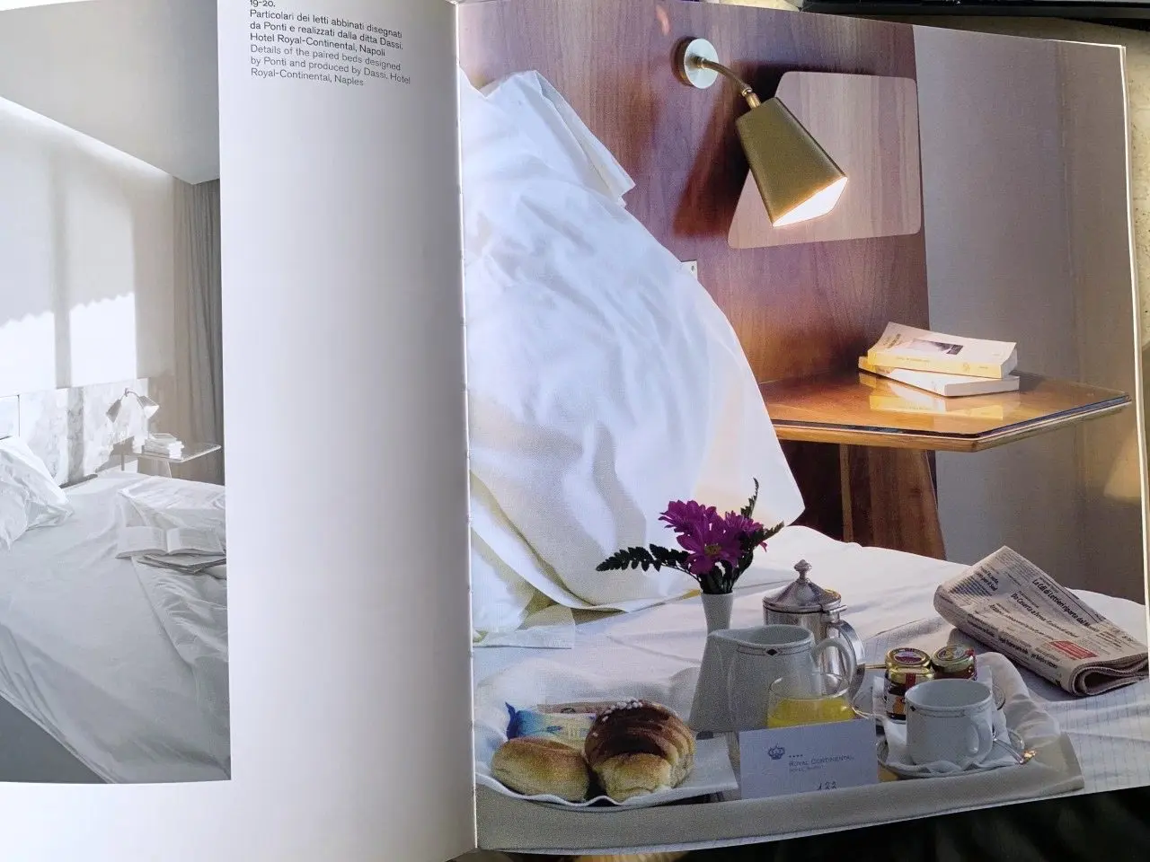 Gio Ponti pair of rare elm wood Headboards fitted bedside tables, Hotel Royal, 1955 — photo 22