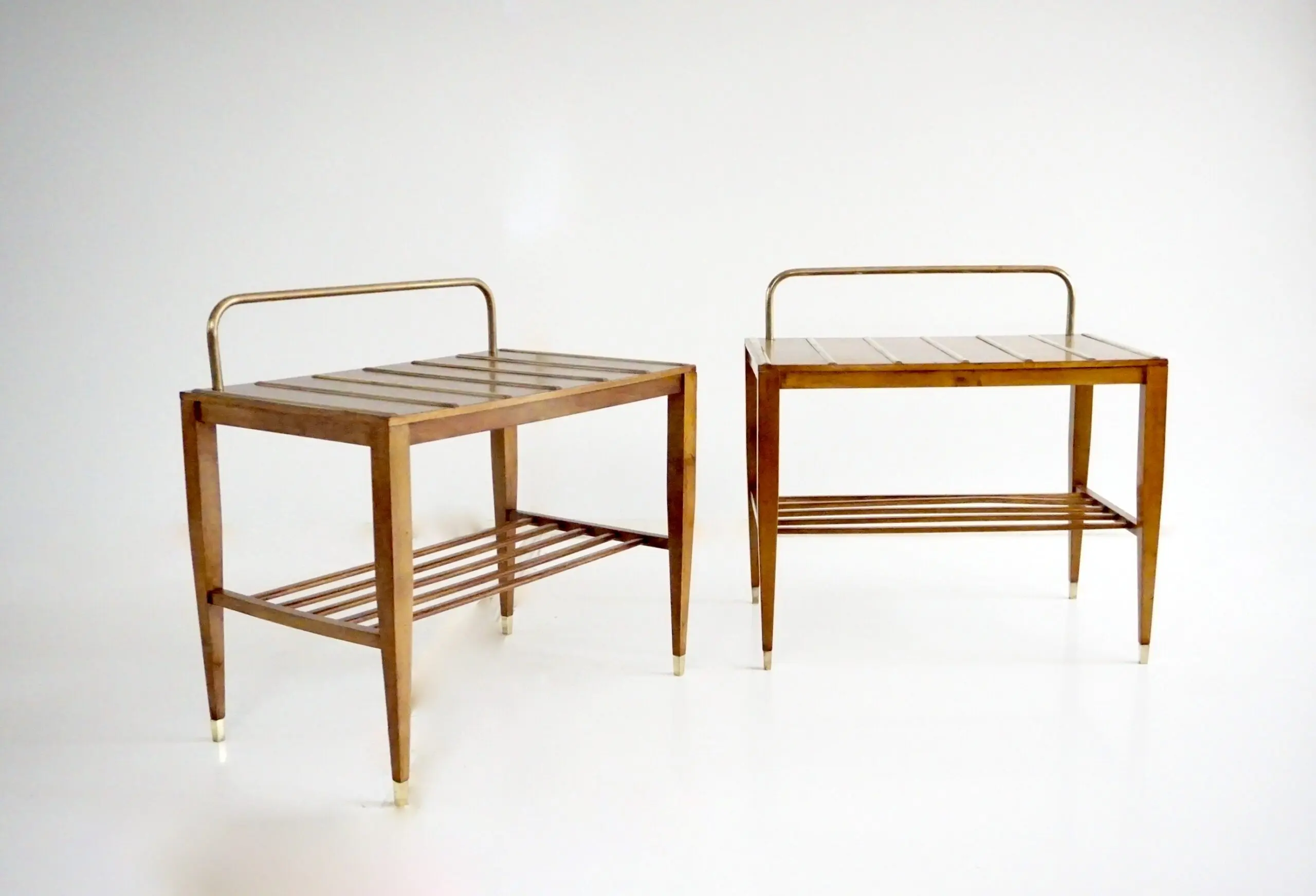 Pair of Gio Ponti Walnut Side Tables, Luggage Racks for Hotel Royal Naples, 1955 — Gio Ponti