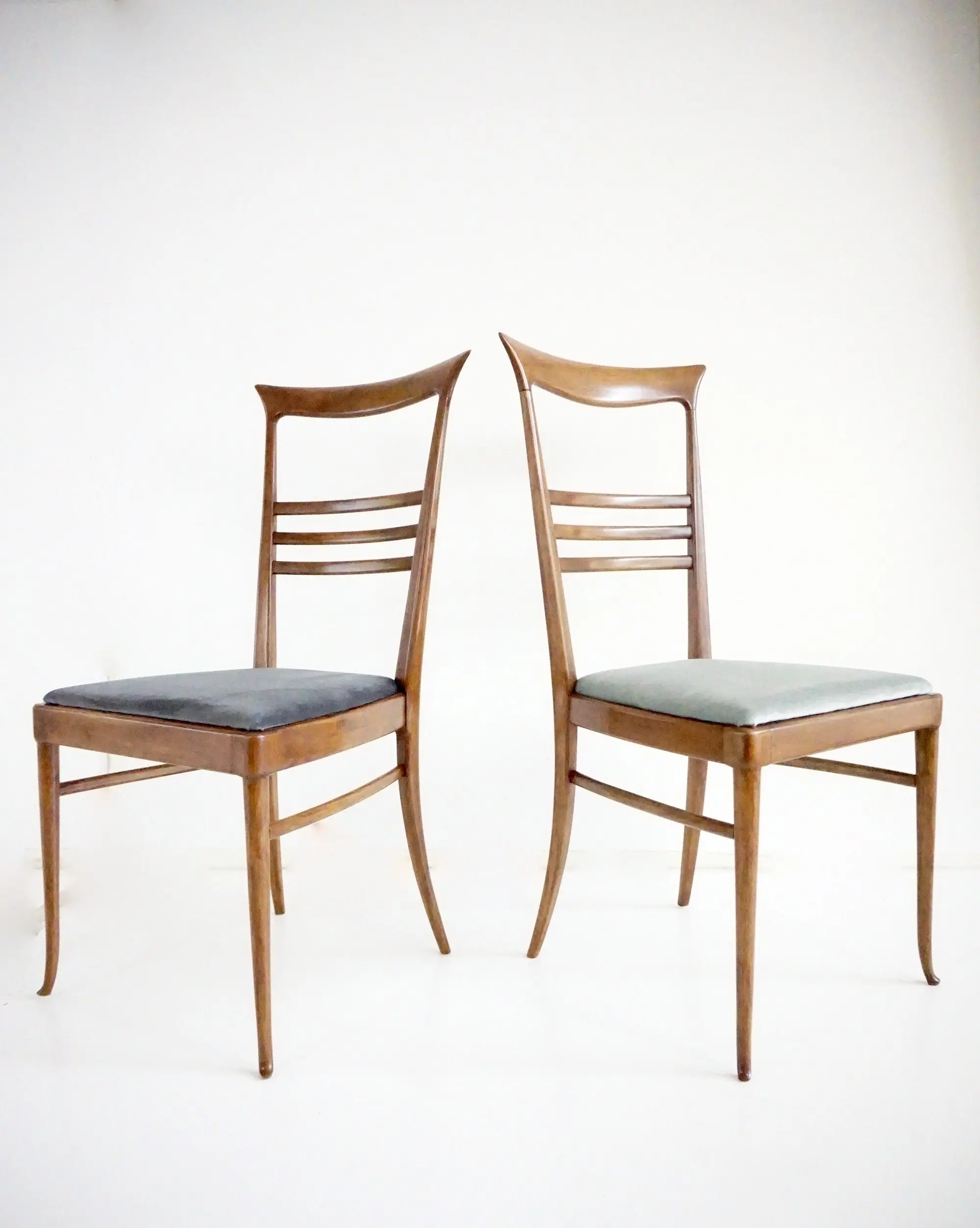 fine set of 6 Melchiorre Bega walnut  and velvet high back dining chairs, 1950 — photo 8