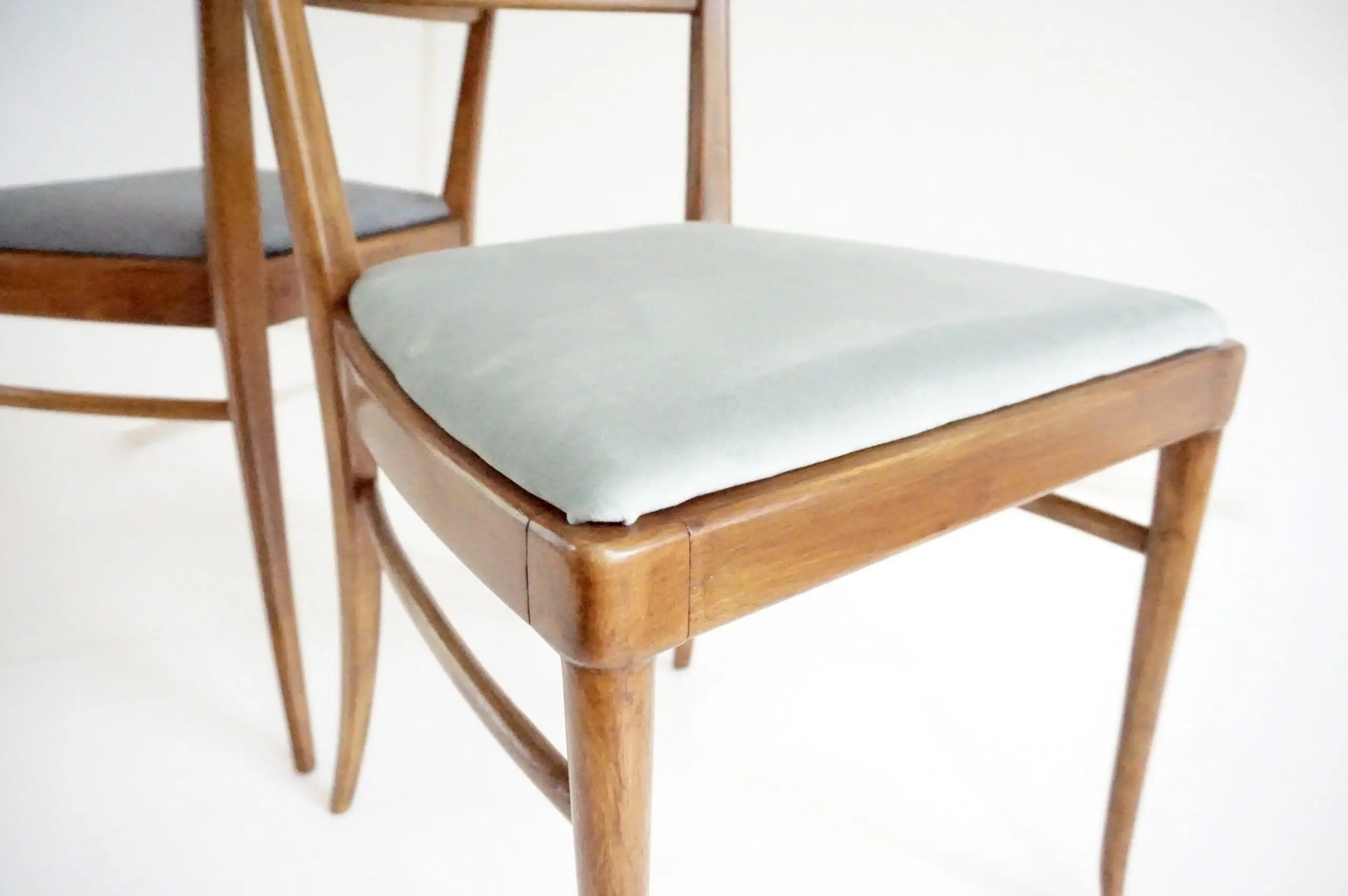 fine set of 6 Melchiorre Bega walnut  and velvet high back dining chairs, 1950 — photo 10