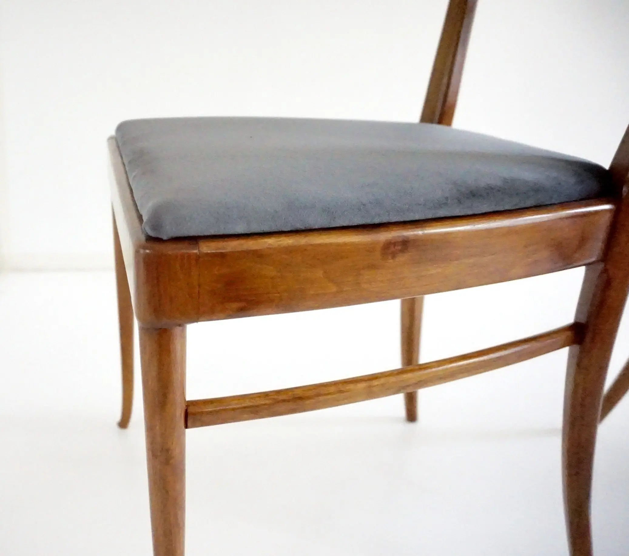 fine set of 6 Melchiorre Bega walnut  and velvet high back dining chairs, 1950 — photo 14