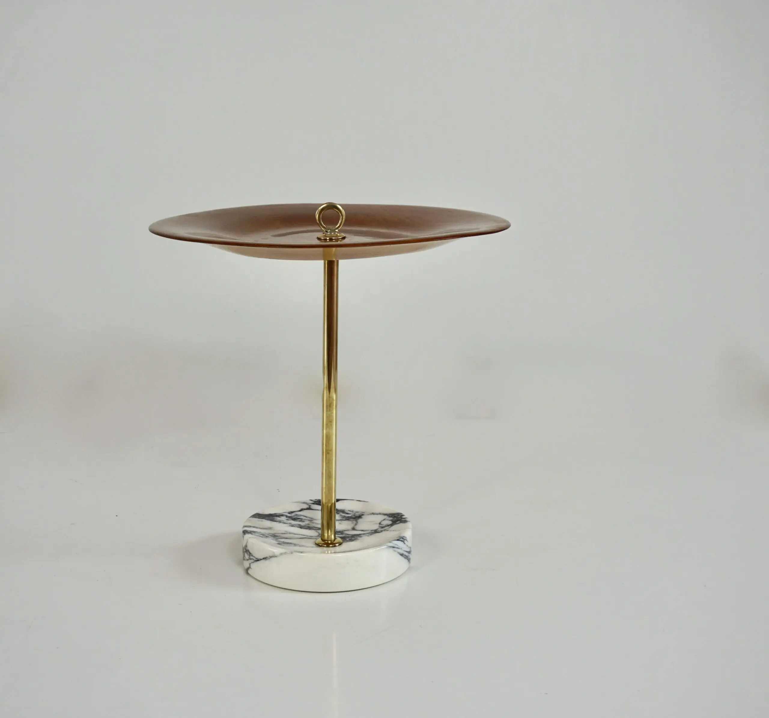 round occasional side table, ash, brass and marble C5 Lorenzo Ciompi, 2025 — Lorenzo Ciompi