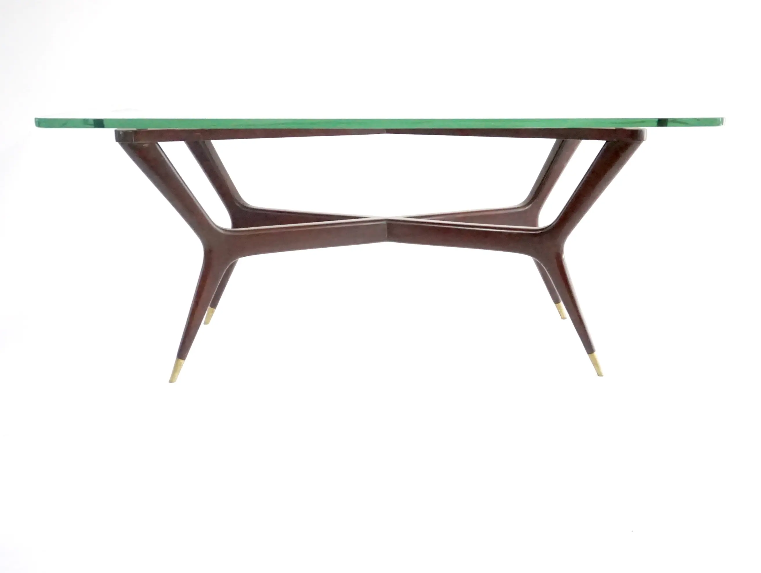 large Gio Ponti coffee table, walnut and Fontana arte thick glass, 1940 — Gio Ponti