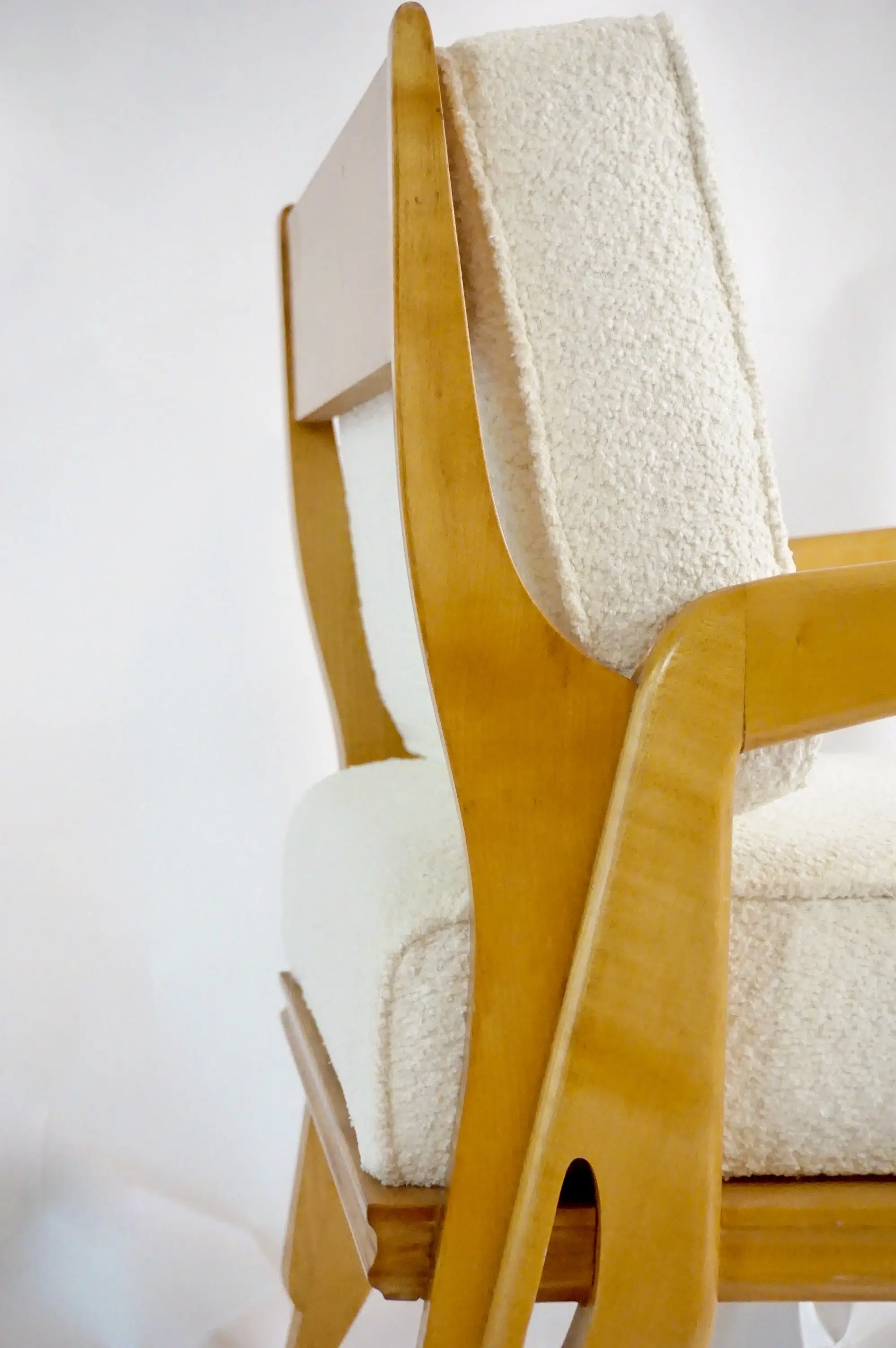 pair of Franco Campo & Carlo Graffi armchairs, ash and bouclè fabric, Turin 1950 — photo 11