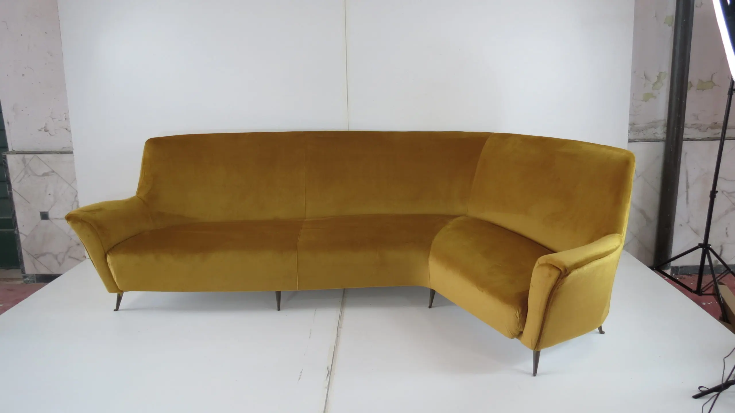 Rare Ico & Luisa Parisi Large Gold Yellow Velvet Curved Sofa by Isa, circa 1952 — image 3