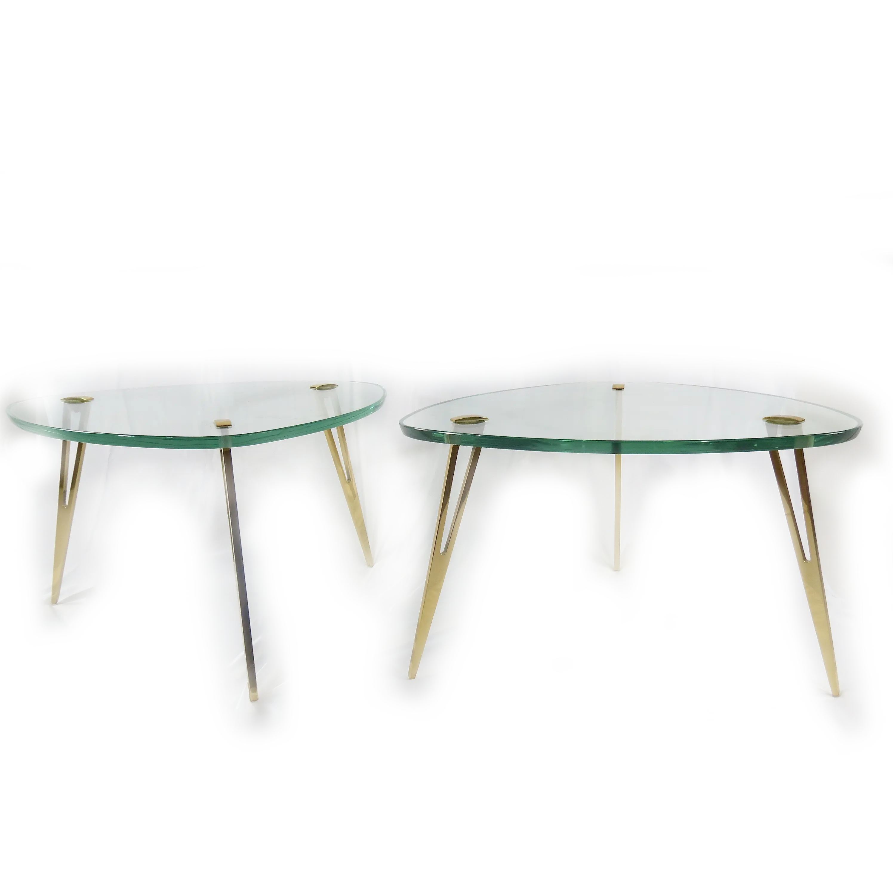 Pair of Rare Glass and Bronze Side Tables Three Feet,Fontana Arte,1950 — Fontana Arte
