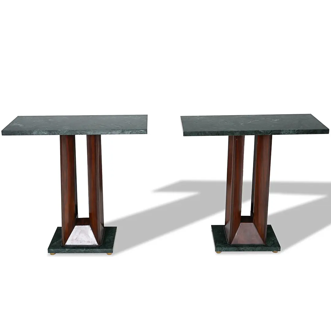 Pair of Dassi "verde alpi" Marble and Rosewood Console Tables, 1940 — Dassi